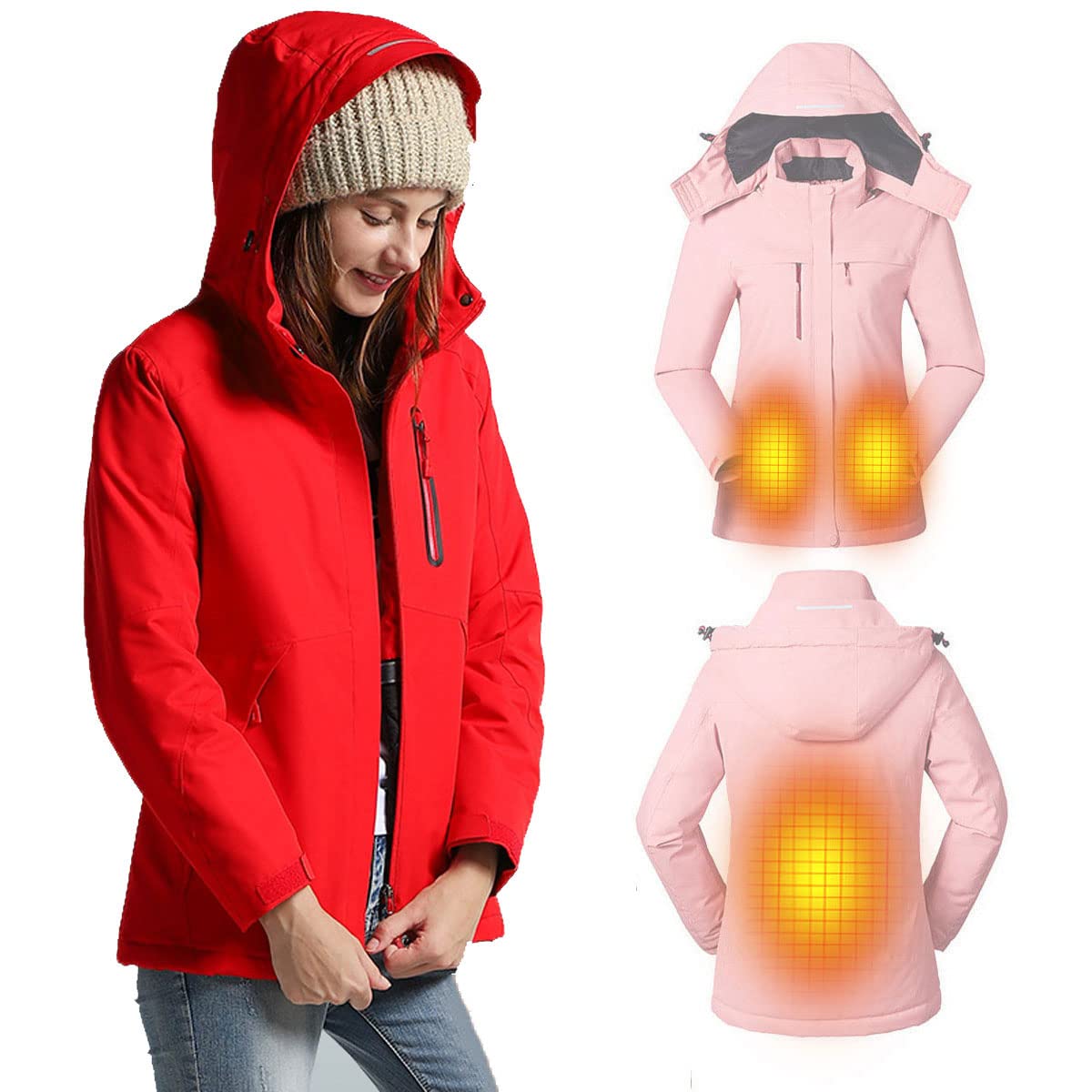 Windproof Women's Heated Jacket - Winter Waterproof Electric Heated Coat with Hood | Outdoor Activities, Skiing, Hiking & Cold Weather Protection