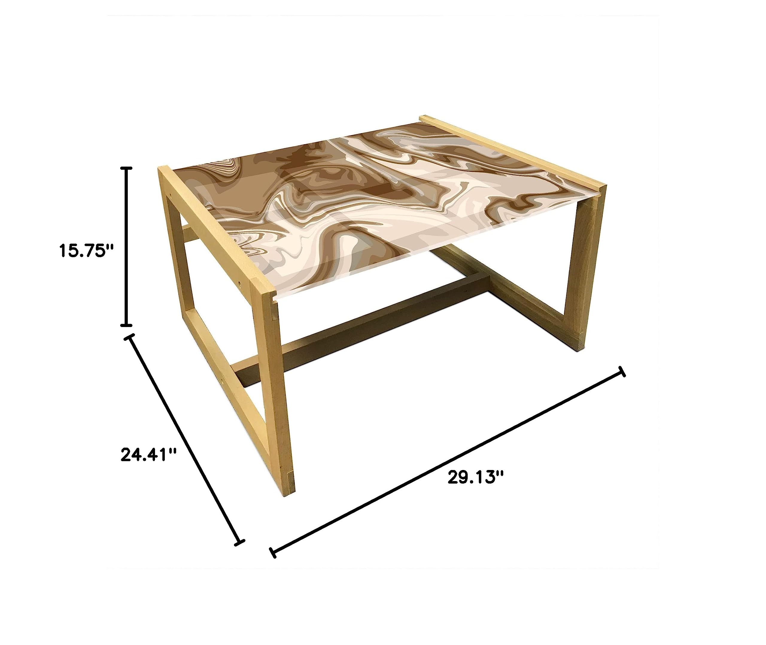 Ambesonne Marble Coffee Table - Abstract Earth Tone Digital Art Print Acrylic Glass Top with Wooden Frame - Modern Office & Dorm Decor in Pale Tan Caramel Brown | Perfect for Living Rooms, Studios & Workspaces