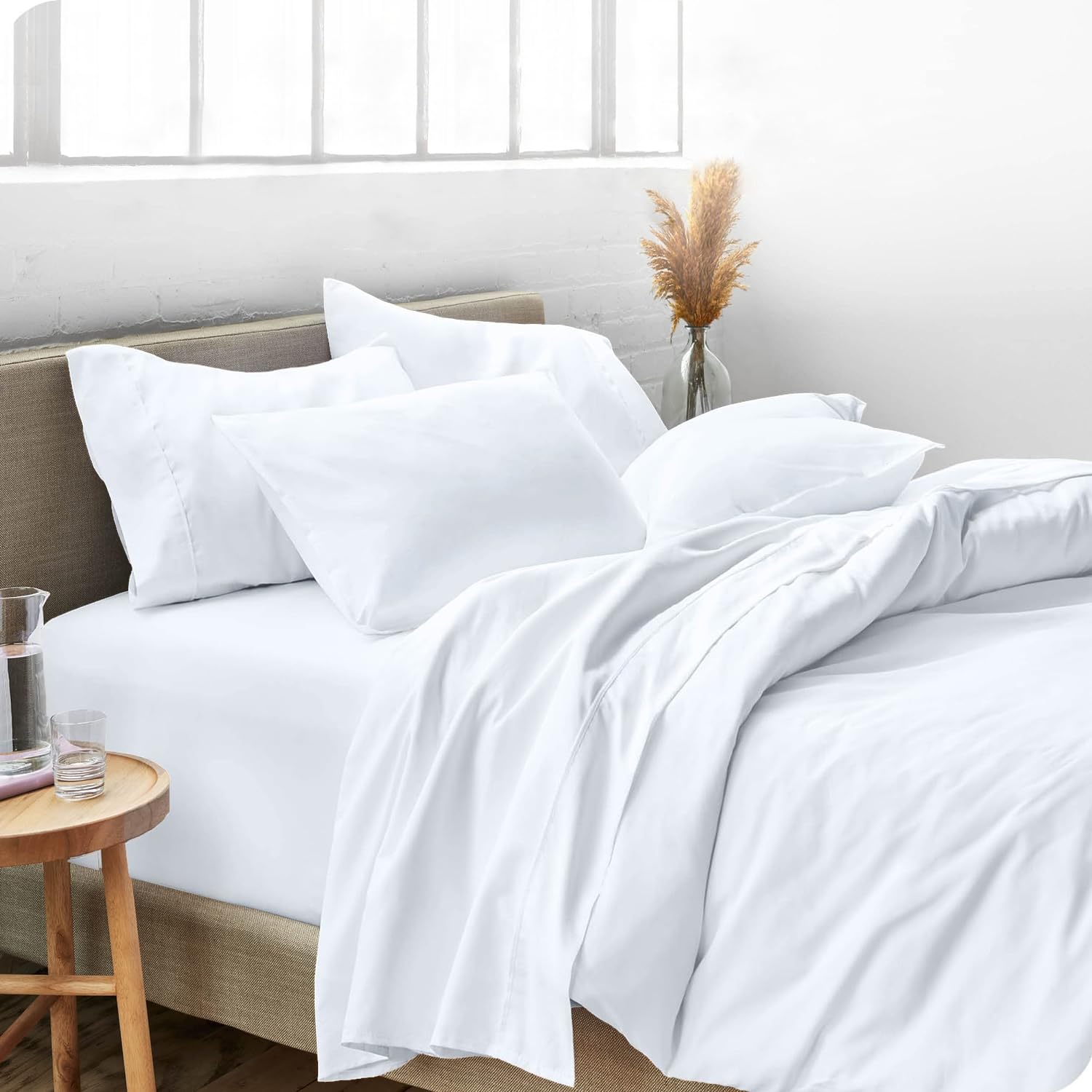 Luxury 800 Thread Count King Size Egyptian Cotton Bed Sheets Set - 6 Piece White Sateen Bedding with Deep Pocket (Fits 15