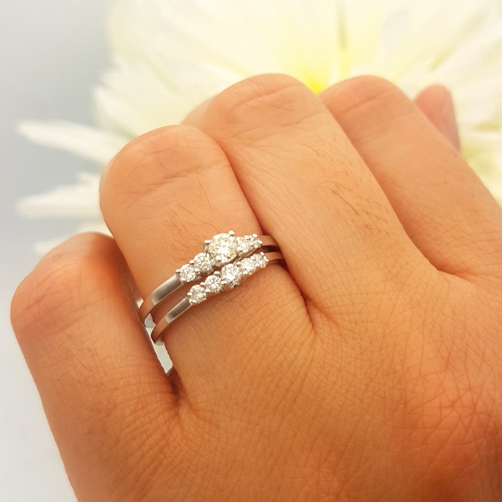 Dazzlingrock 14K White Gold Round Diamond Engagement Ring Set for Women - 0.52 Cttw, Bridal Wedding Band, Perfect for Proposals & Anniversaries