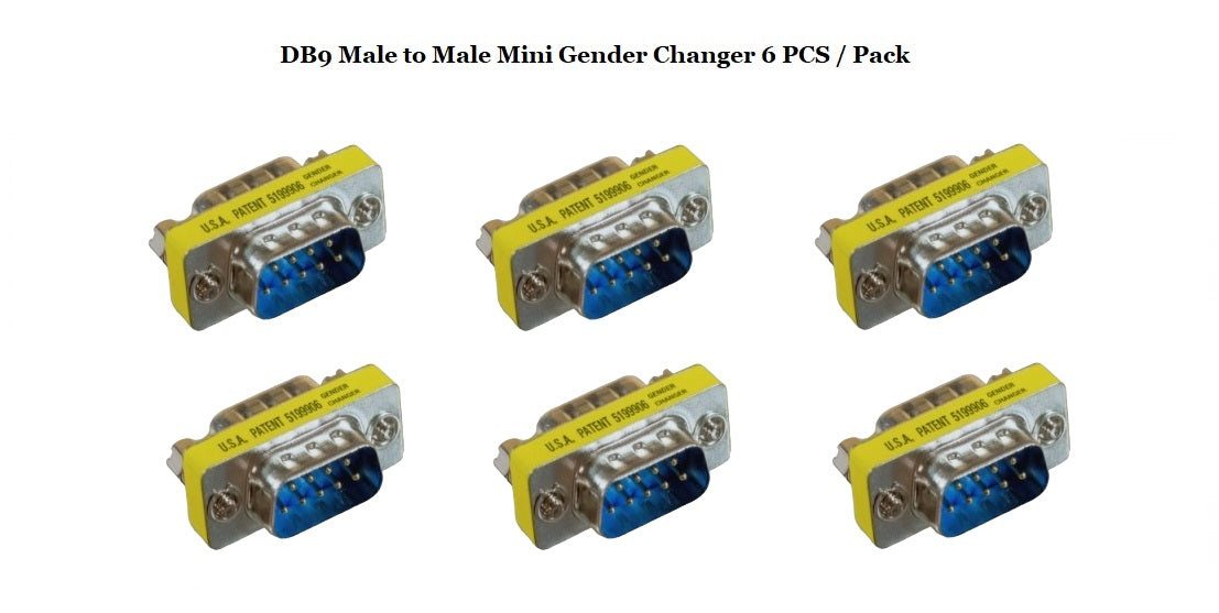 DB9 Male to Male D-Sub Serial Mini Gender Changer Coupler Adapter (6-Pack) - Perfect for Computer, Server & Industrial Equipment Connections