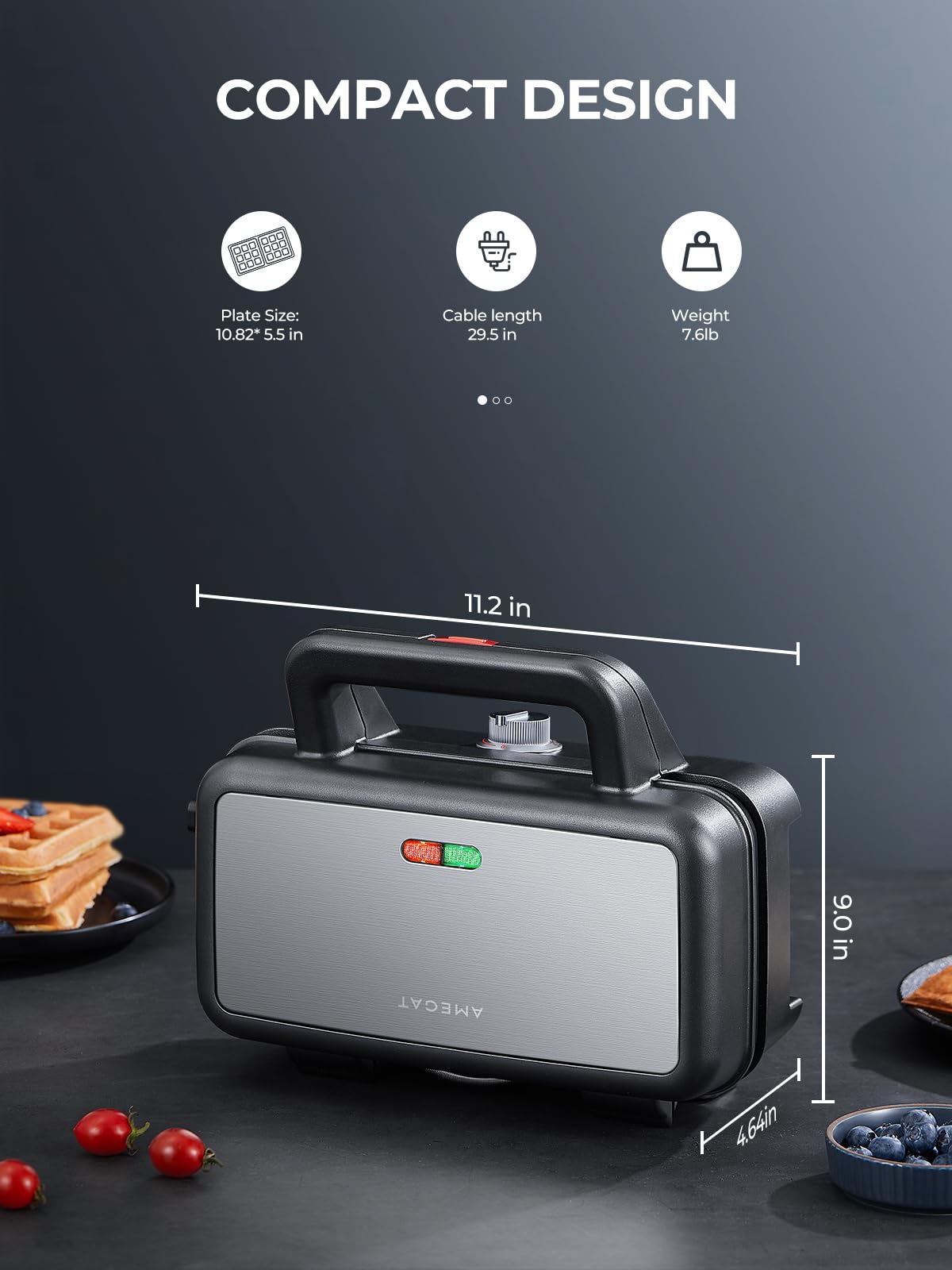 3-in-1 Sandwich Maker & Waffle Iron with Removable Plates - Panini Press, 5-Temperature Settings, Non-Stick Coating, Cool-Touch Handle & Anti-Skid Feet - Perfect for Breakfast, Brunch & Quick Meals (1200W)