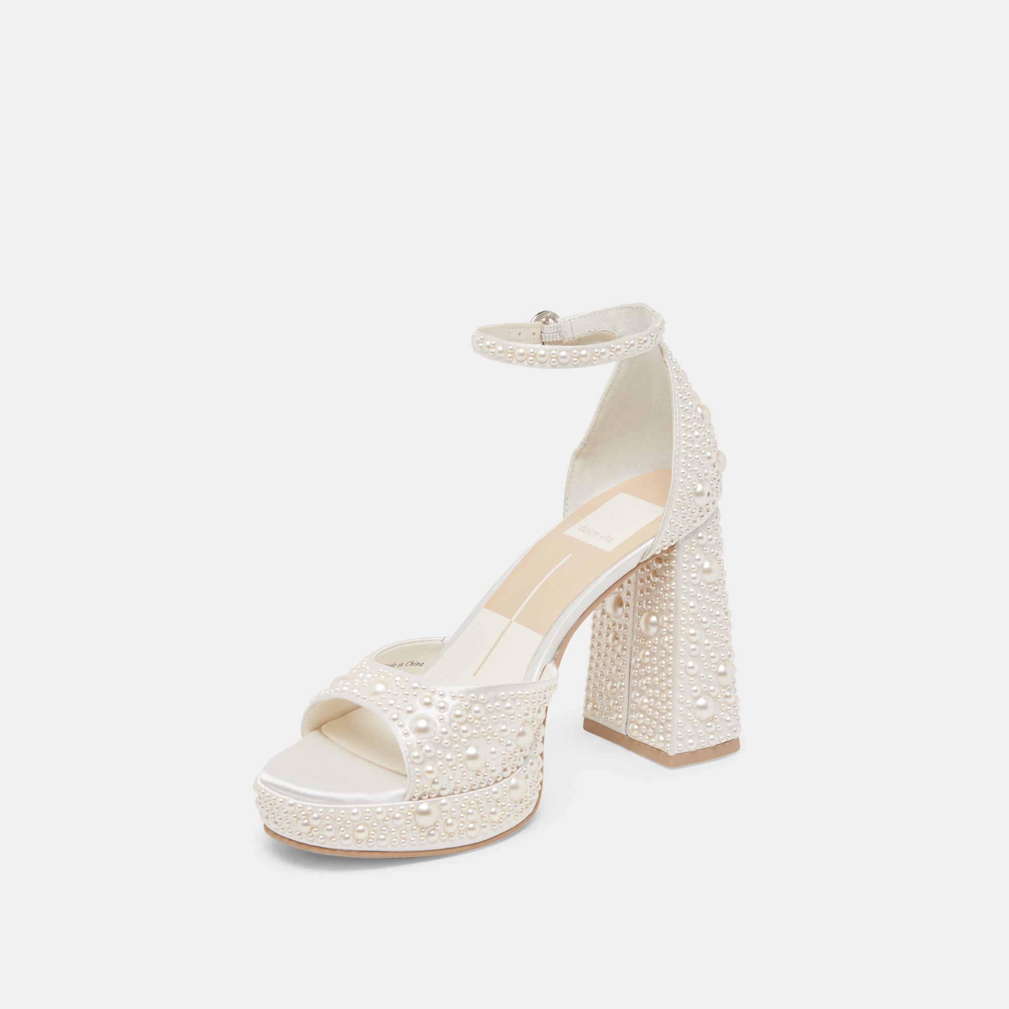 PANDRO Pearl Heels for Women - True White Satin High Heels for Weddings, Parties & Special Occasions