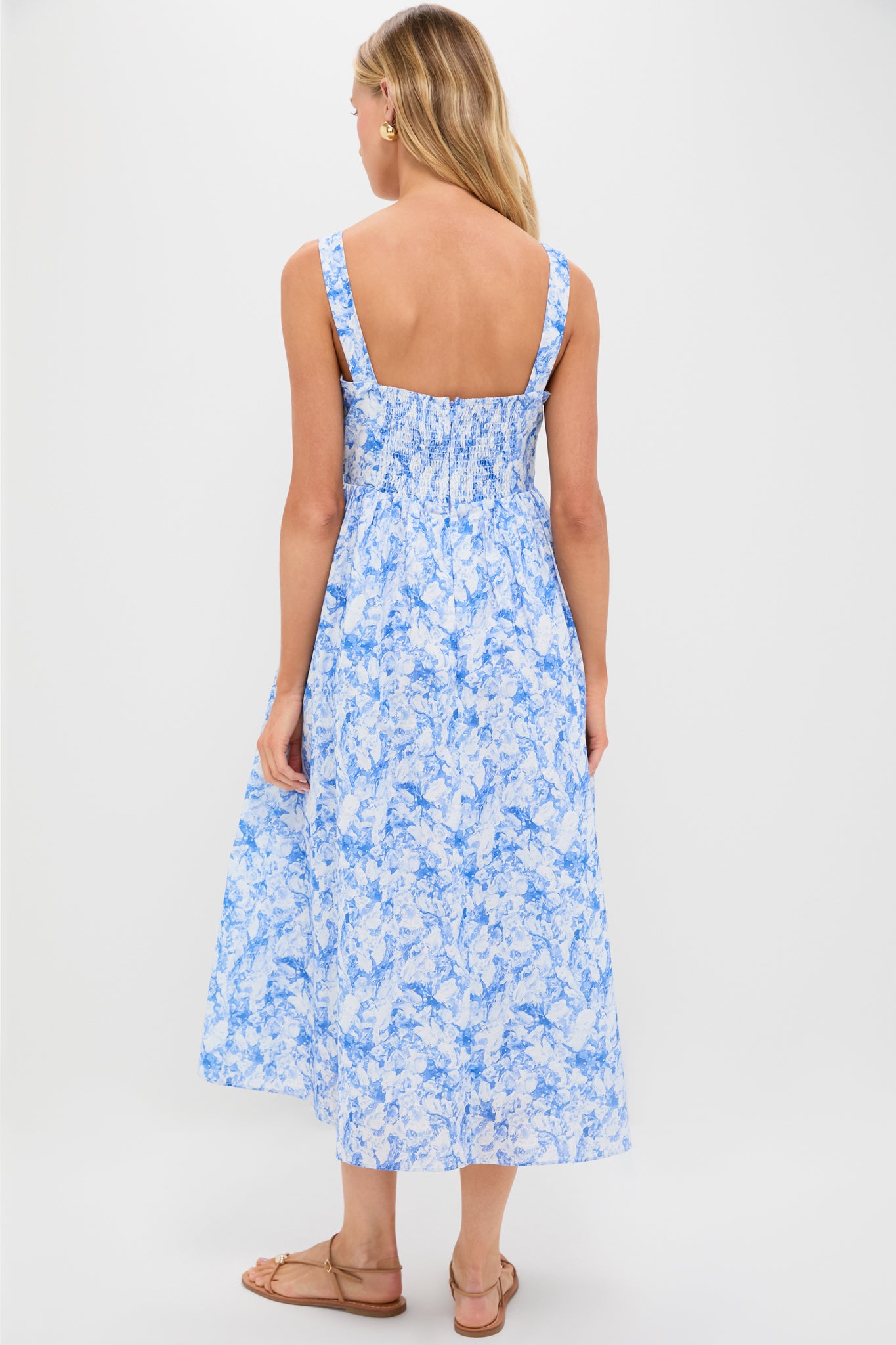 Blue Watercolor Print Annette Midi Dress - Flowy Summer Dress for Women | Perfect for Beach Vacations, Date Nights & Casual Outings