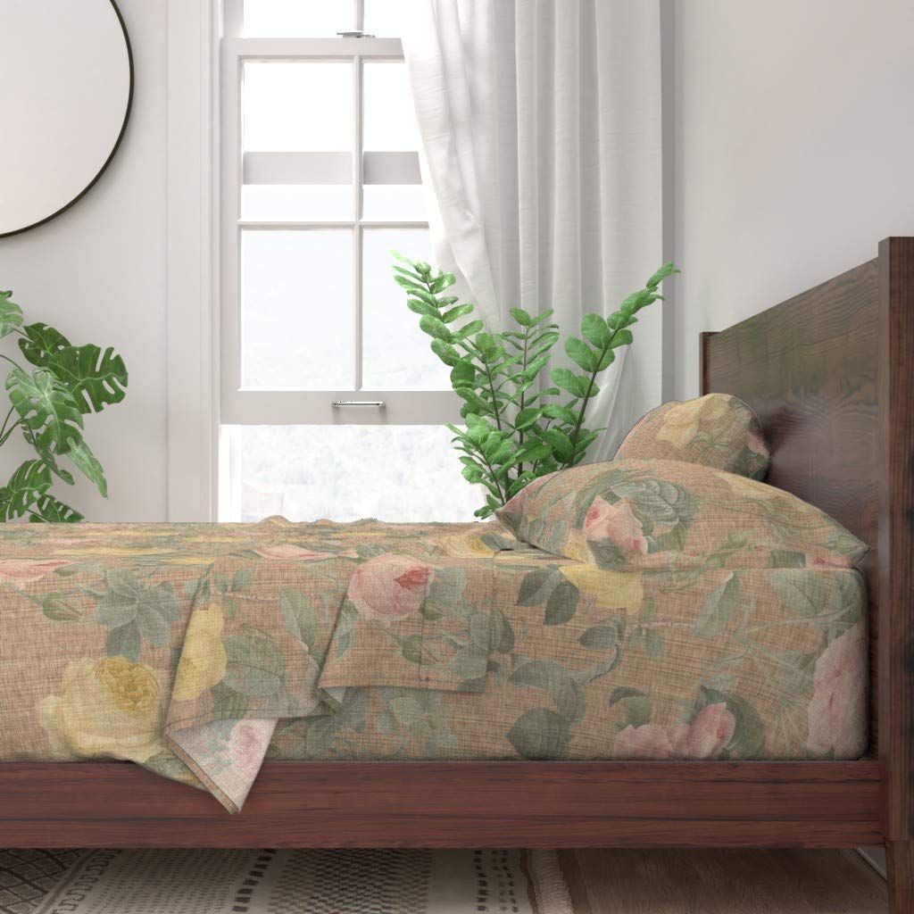 100% Cotton King Size 4-Piece Bed Sheet Set | Rose Floral Victorian Garden Print | Vintage Shabby Chic Design | Breathable Soft Bedding for Master Bedroom & Guest Room