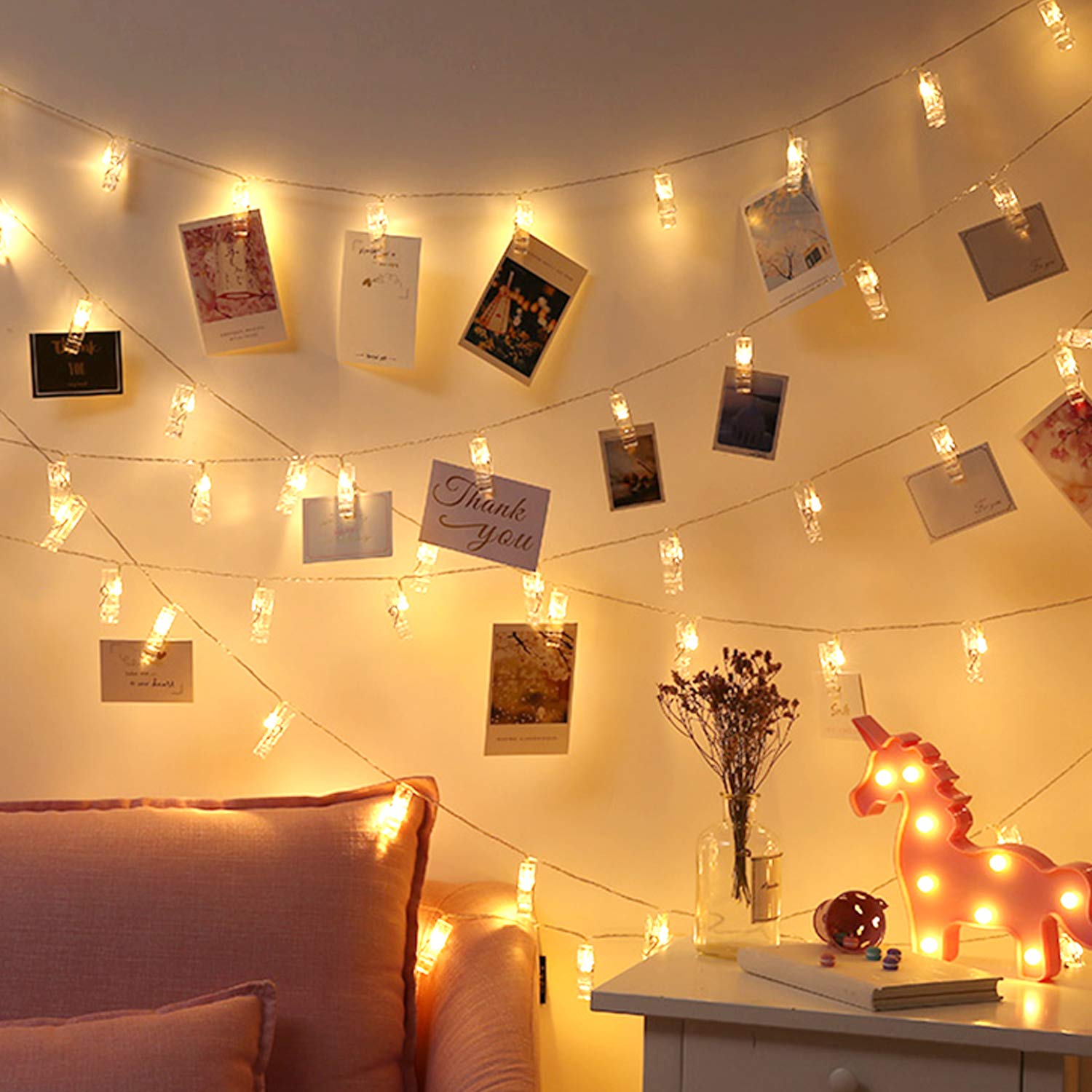 50 LED Fairy String Lights with 50 Clear Photo Clips - 17Ft Decorative Lights for Hanging Pictures, Wall Decor | Perfect for Christmas, Birthday Party, Wedding, Dorm & Bedroom Decorations