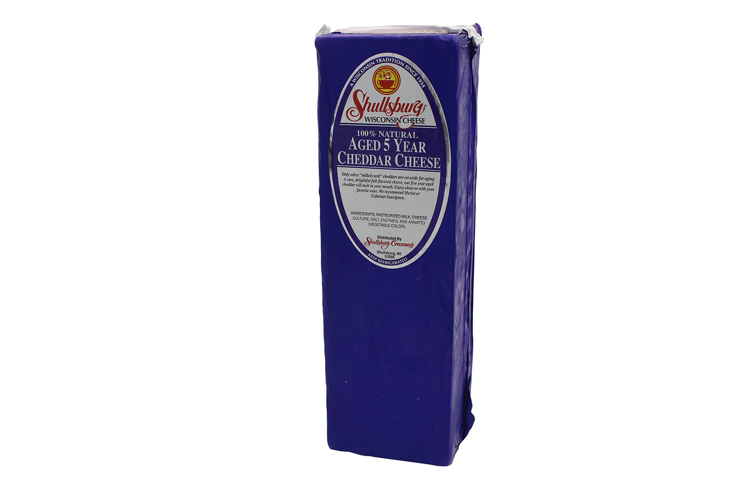 Shullsburg Creamery 5 Year Aged Cheddar Cheese - 5lb Loaf - Perfect for Charcuterie Boards, Gourmet Sandwiches & Cheese Platters