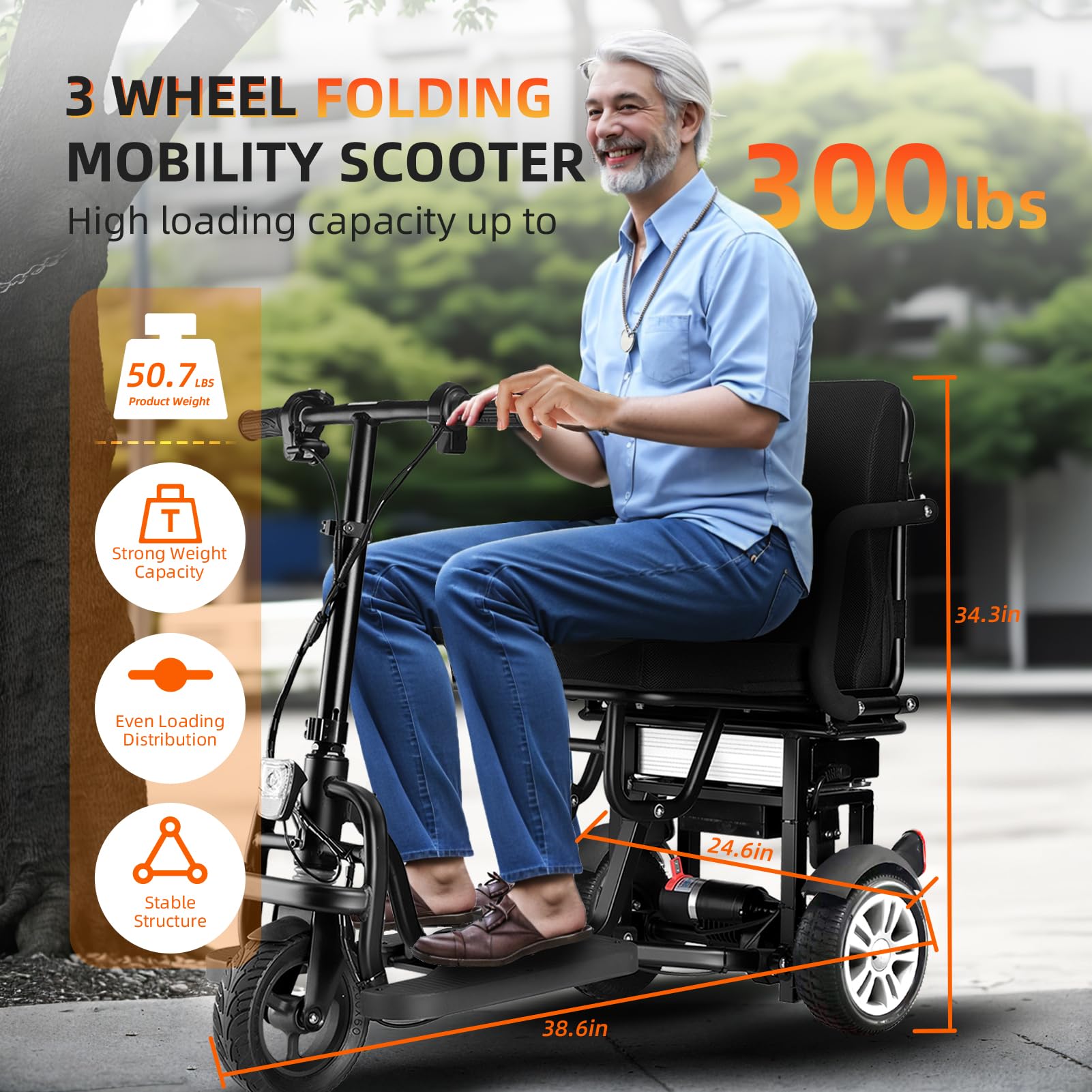12Ah Airline Approved Mobility Scooter for Adults - Lightweight, No Assembly Required, Includes Battery & Charger - Perfect for Travel, Shopping & Outdoor Activities