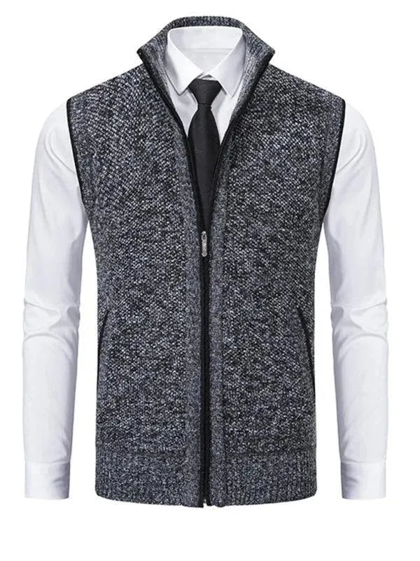 Men's Stand Collar Sleeveless Knit Vest - Slim Fit Casual & Layering Piece for Office, Outdoors & Fall Fashion