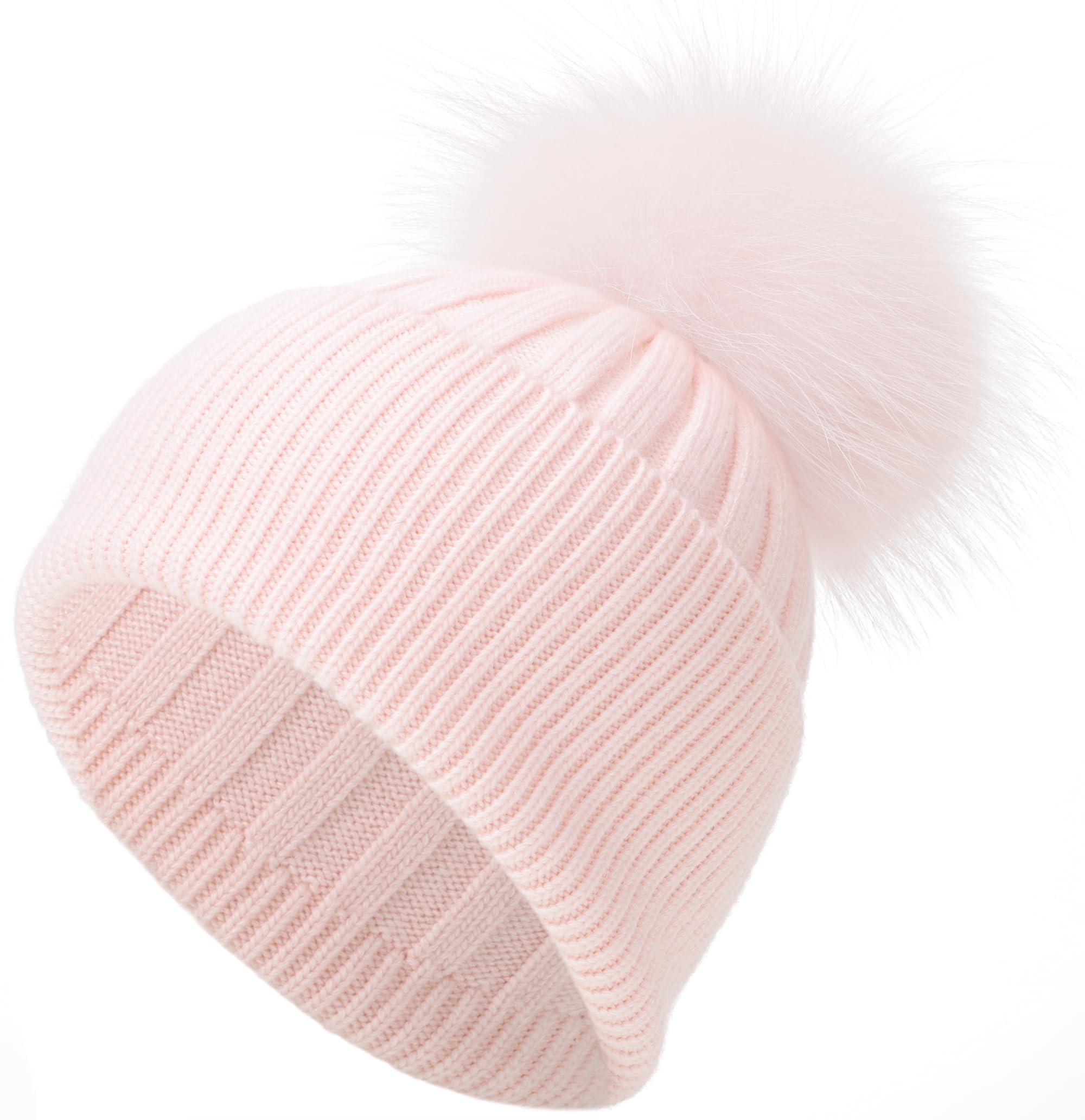 Women's Winter Warm Hat with Real Fox Fur Pom Pom - Soft Cashmere Blend Long Knit Beanie Skull Cap for Cold Weather, Outdoor Activities & Fashion Accessory