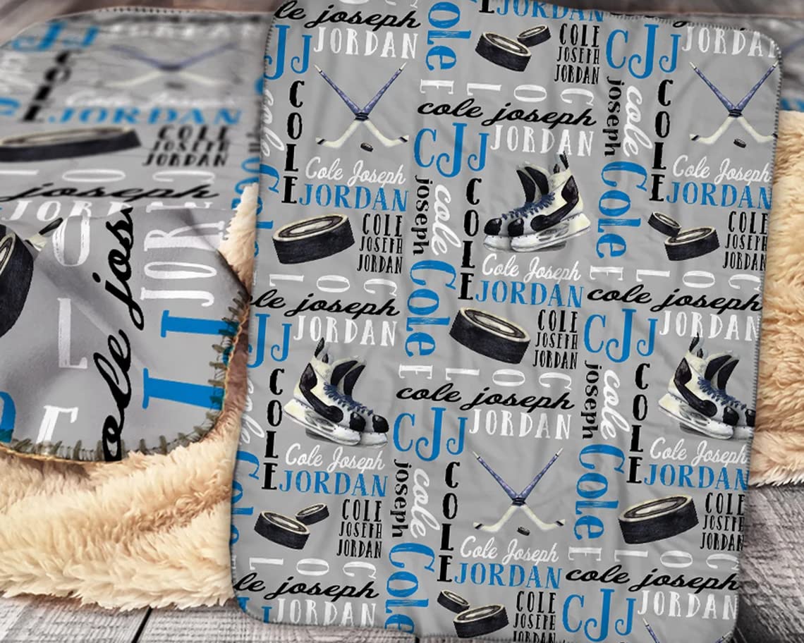 NAZENTI Personalized Hockey Baby Blanket for Boys & Girls - Custom Name Hockey Blanket - Soft Nursery Blanket for Baby Shower, Birthday & Toddler Gifts - Perfect for Hockey-Themed Nurseries & Game Day Snuggles