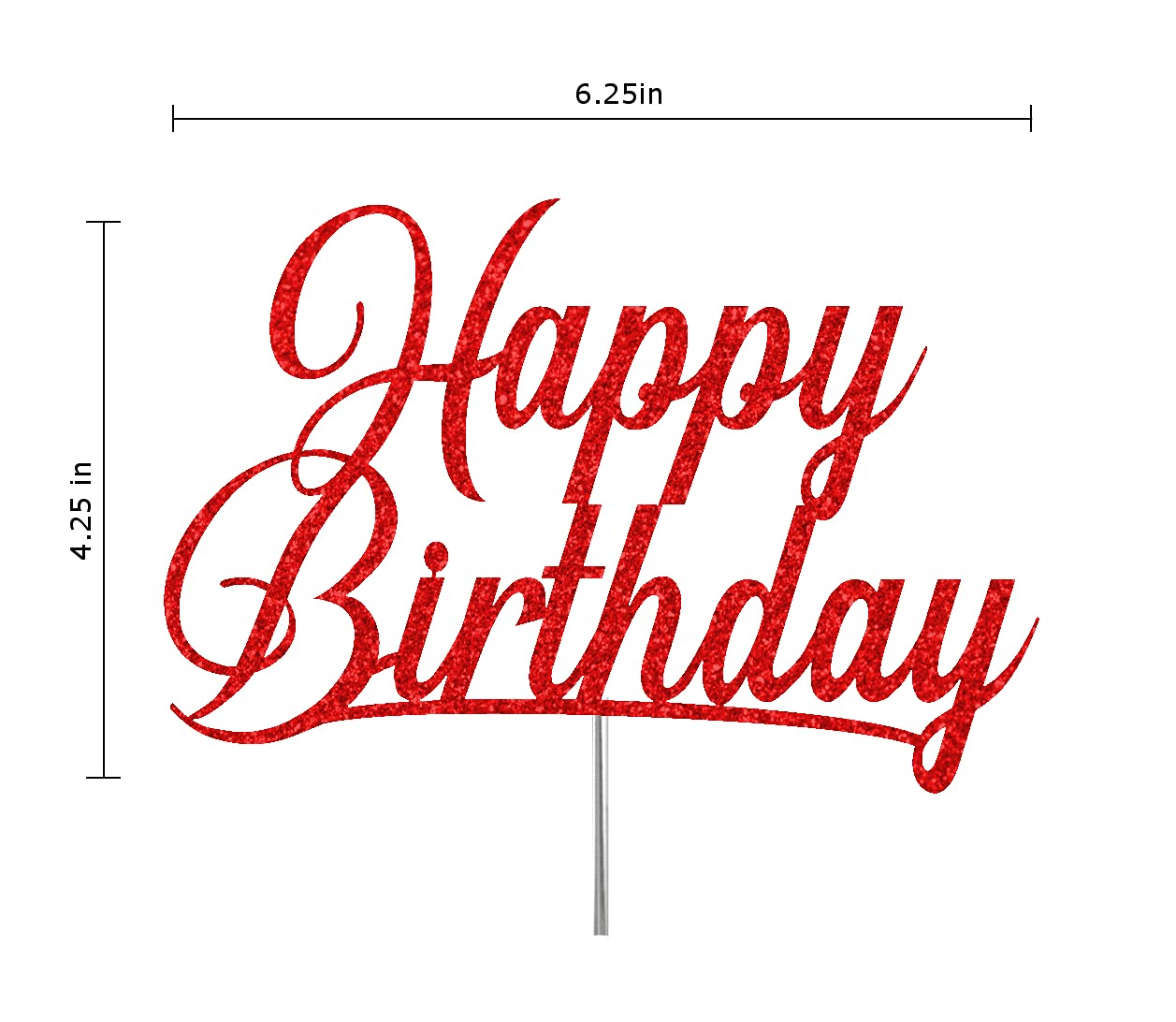 Premium Happy Birthday Glitter Cake Topper - Double Sided Acrylic Party Decoration with Sturdy Stick - Made in USA (Red) | Perfect for Birthday Cakes, Cupcakes, Wedding Anniversaries & Special Celebrations