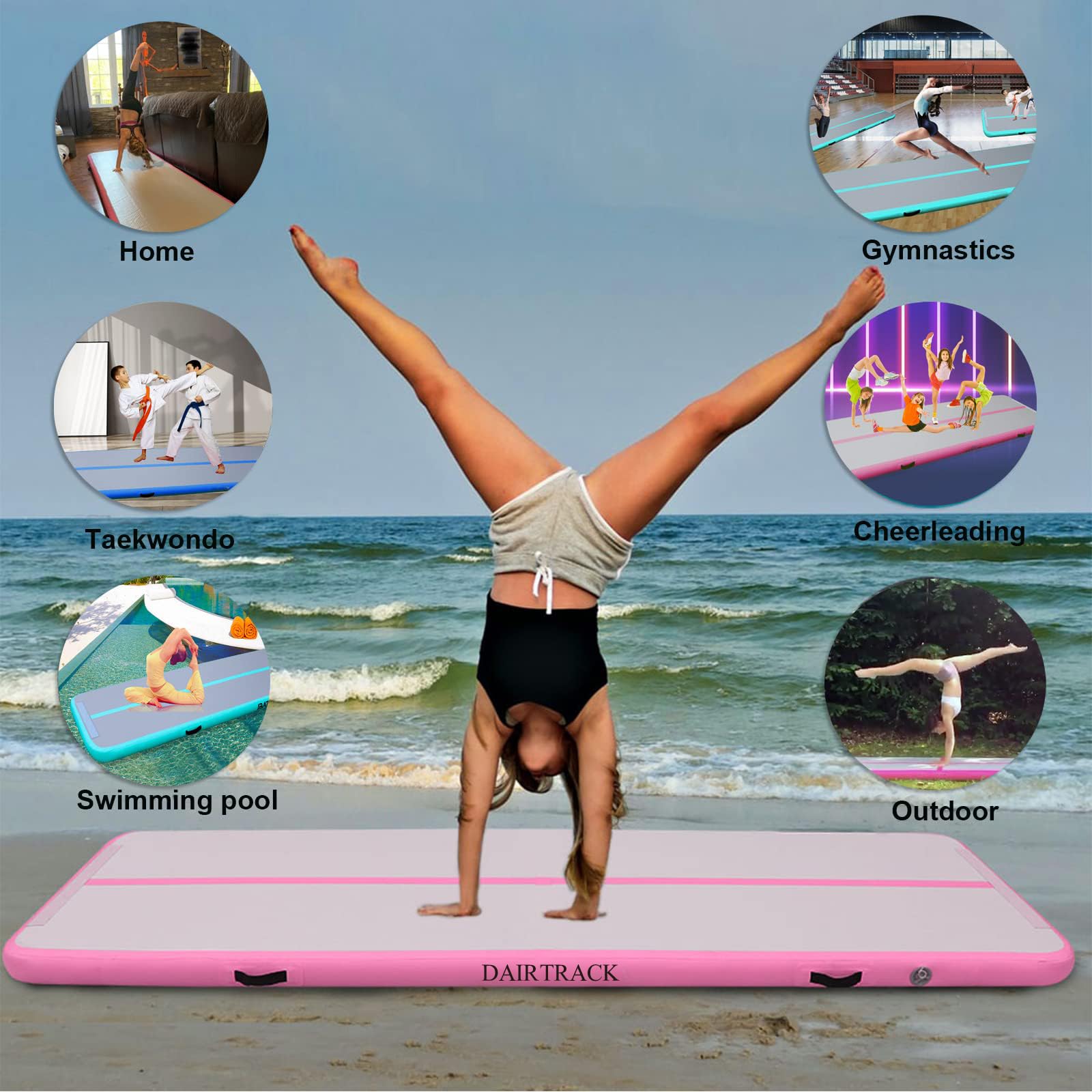 DAIRTRACK 13ft 16ft 20ft Inflatable Air Tumbling Mat - Portable Gymnastics Training Equipment with Air Pump for Home Gym, Outdoor Yoga, Cheerleading & Water Play | Perfect for Kids, Adults & Fitness Enthusiasts