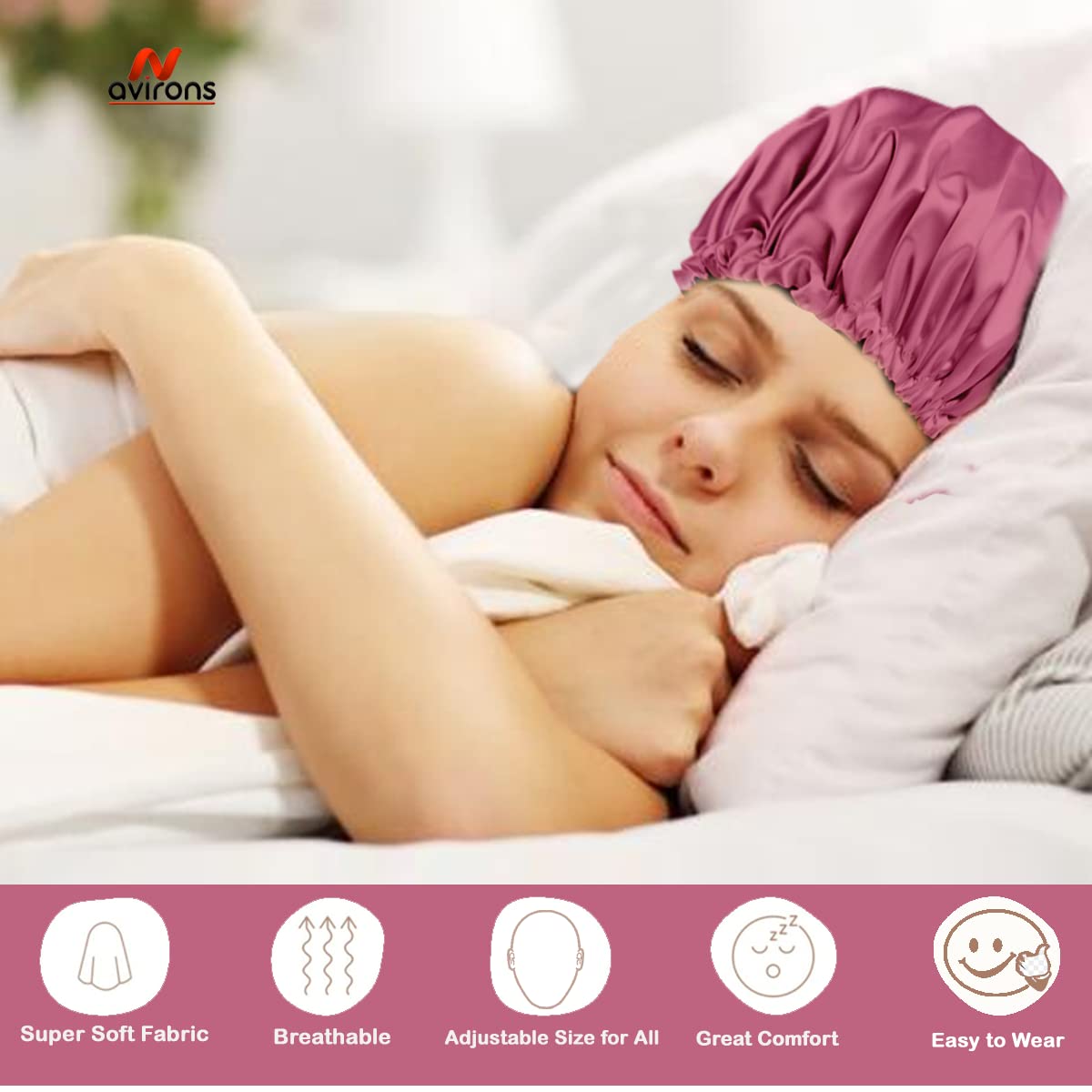 Avirons Silk Hair Bonnet with Sleep Mask | Adjustable Double Layer Satin Sleeping Cap for Women & Men | Travel-Friendly Night Hat for Hair Protection & Comfortable Sleep at Home or On-the-Go
