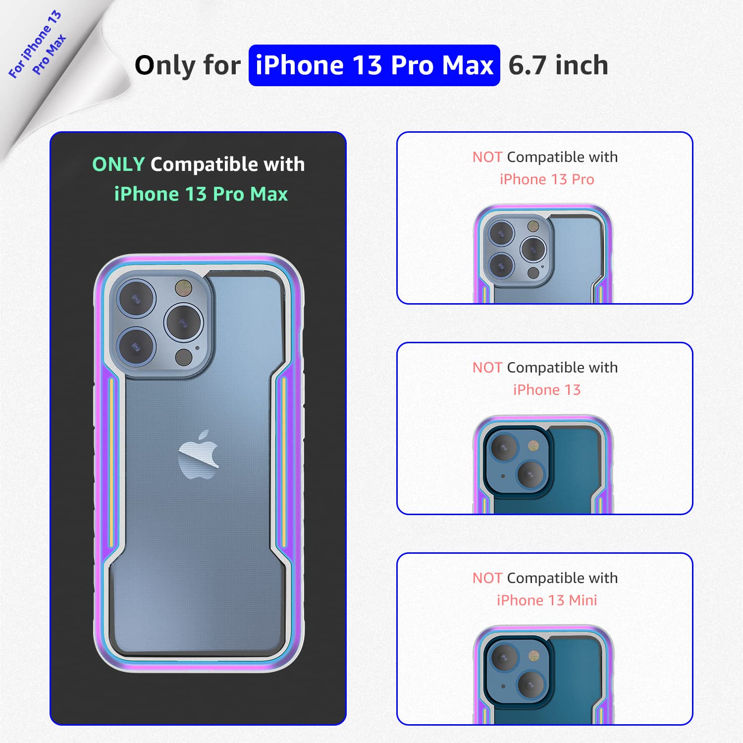 Shockproof iPhone 13 Pro Max Case (2021) - Clear Soft Silicone Protective Cover with Rugged Aluminum Bumper | 6.7 Inch Durable Phone Case in Iridescent Gray | Perfect for Outdoor Activities, Work & Daily Protection