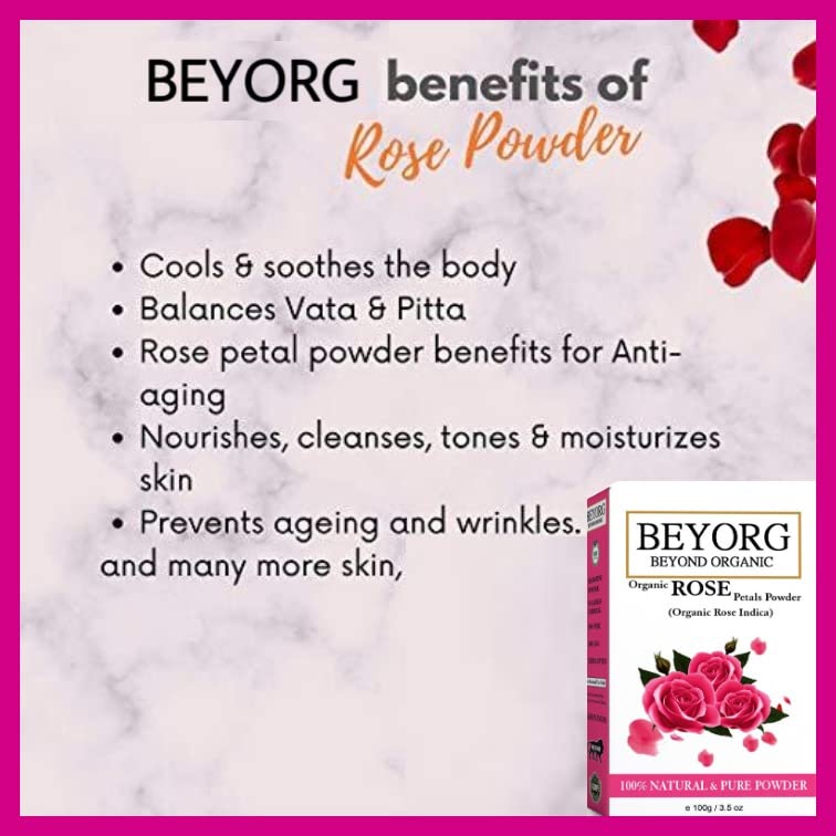 BEYORG 100% Pure Organic Tulsi Leaves Powder for Hair Growth & Rose Petal Powder for Skin Whitening - 200g | Natural Ayurvedic Beauty Treatment for Glowing Skin & Healthy Hair Care