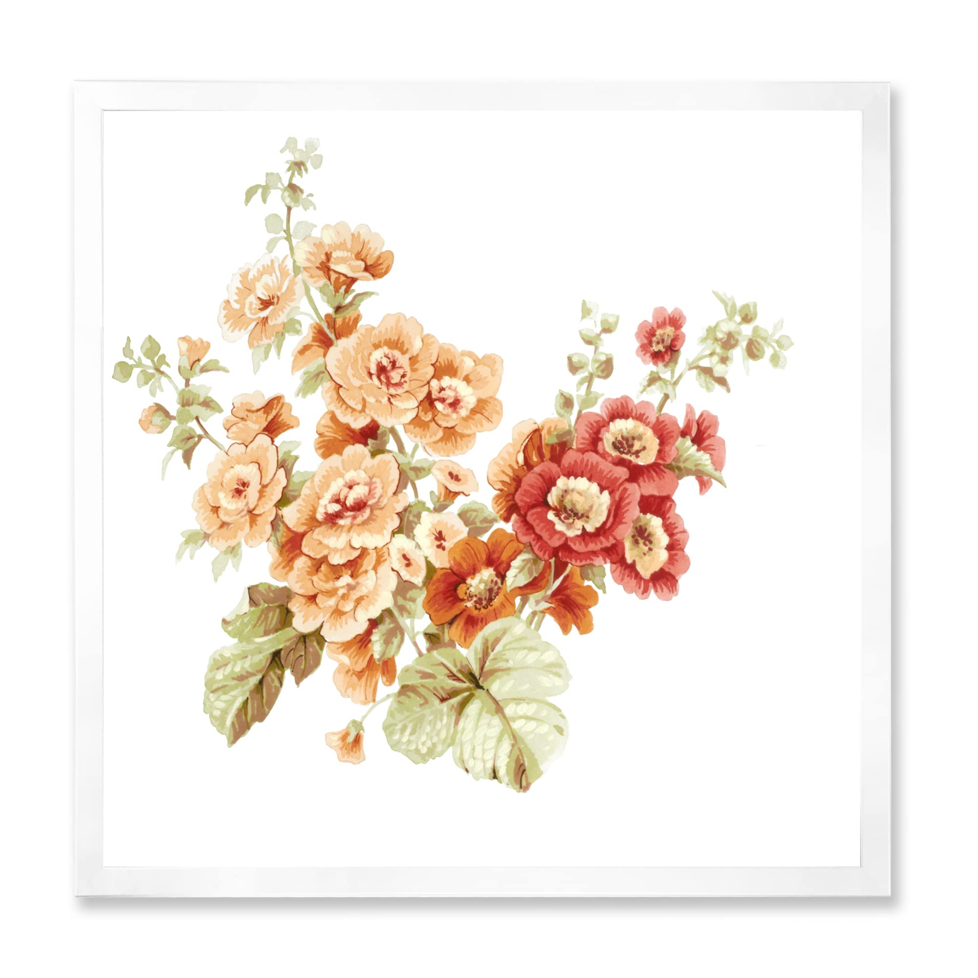 Orange and Red Wildflowers Traditional Framed Wall Art - Vintage Floral Home Decor for Living Room, Bedroom & Office