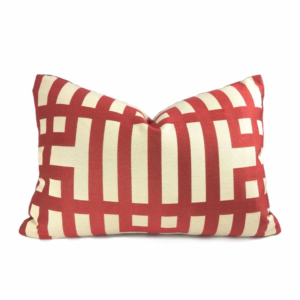 Rialto Red Beige Geometric Lattice Pillow Cover - Modern Home Decor for Living Room, Bedroom & Sofa - 18x18 Inch Square Throw Pillow Case