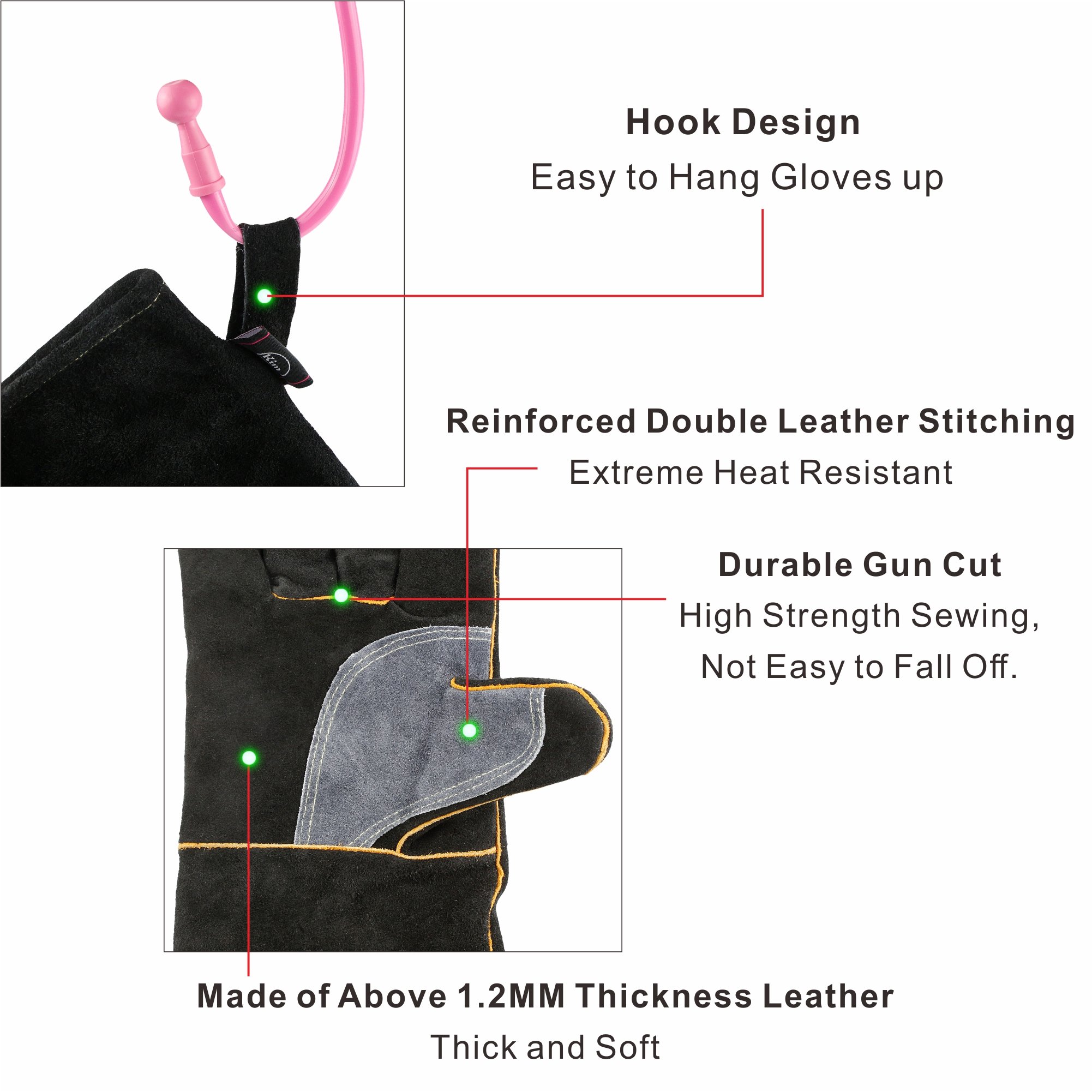 Heat & Fire Resistant Leather Gloves with Kevlar Stitching - Heavy Duty Protection for Fireplace, Stove, Oven, Grill, Welding, BBQ, MIG, Pot Holder & Animal Handling - Ideal for Cooking, Grilling, Metalworking & Outdoor Activities