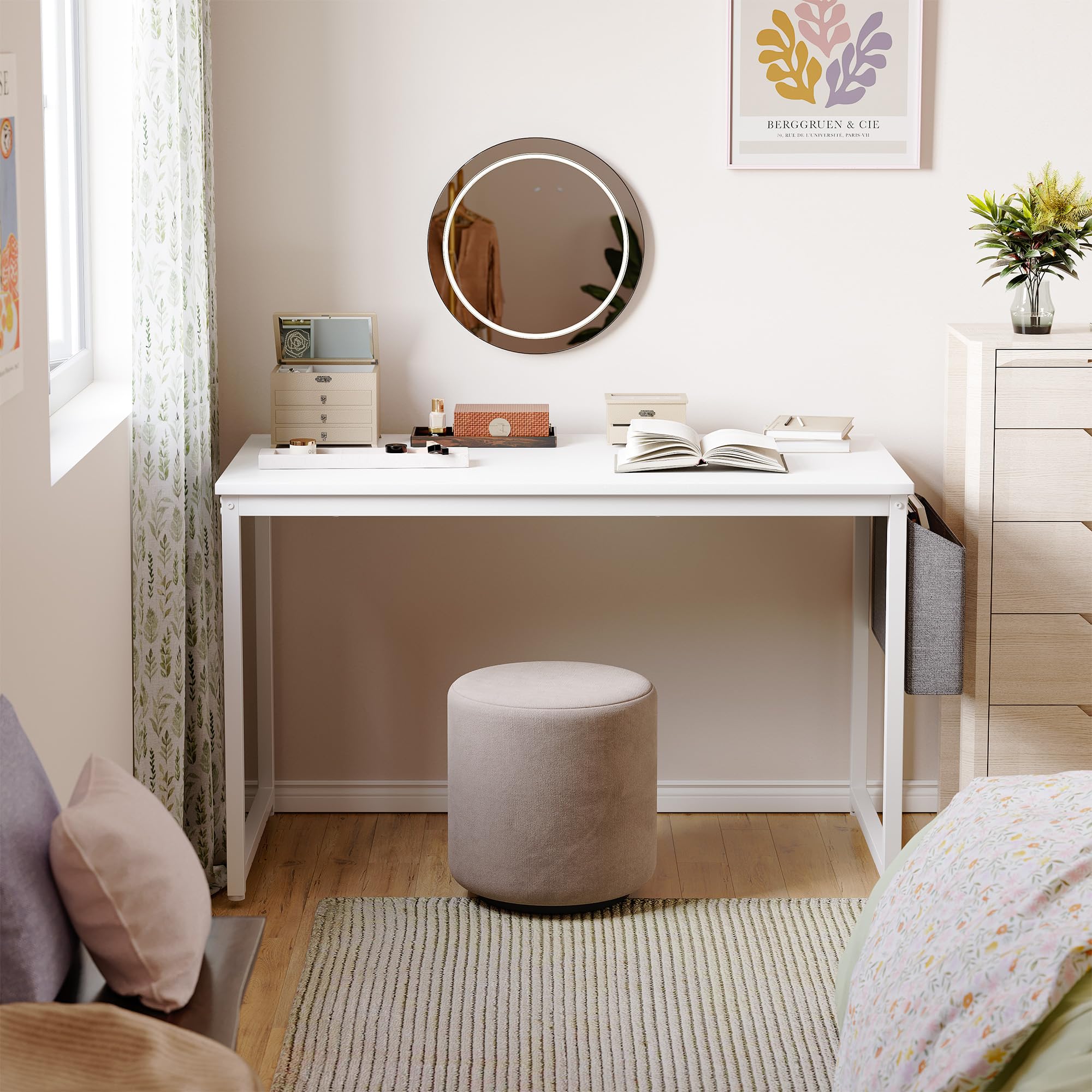Cubiker 63 Inch Modern Simple Style Computer Desk - Sturdy Home Office Writing Desk with Storage Bag, White - Perfect for Small Spaces & Remote Work