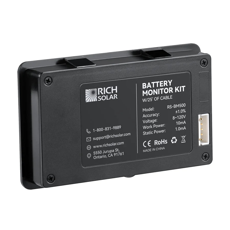 RICH SOLAR 500A Battery Monitor with LCD Display - 8~120V RV Battery Monitor for Solar Power, Marine, Automotive & Off-Grid Applications - Perfect for RV, Boat, Truck & Home Energy Systems
