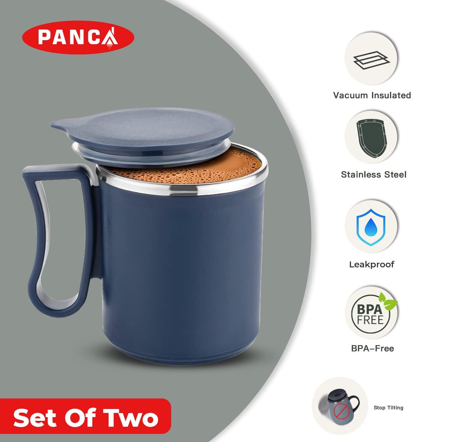 Premium Stainless Steel Coffee Mug with Lid - Double Wall Insulated Travel Mug for Hot & Cold Drinks - Ideal for Tea, Coffee, Milk - Perfect for Home, Office, Camping & Gifts (Set of 2)