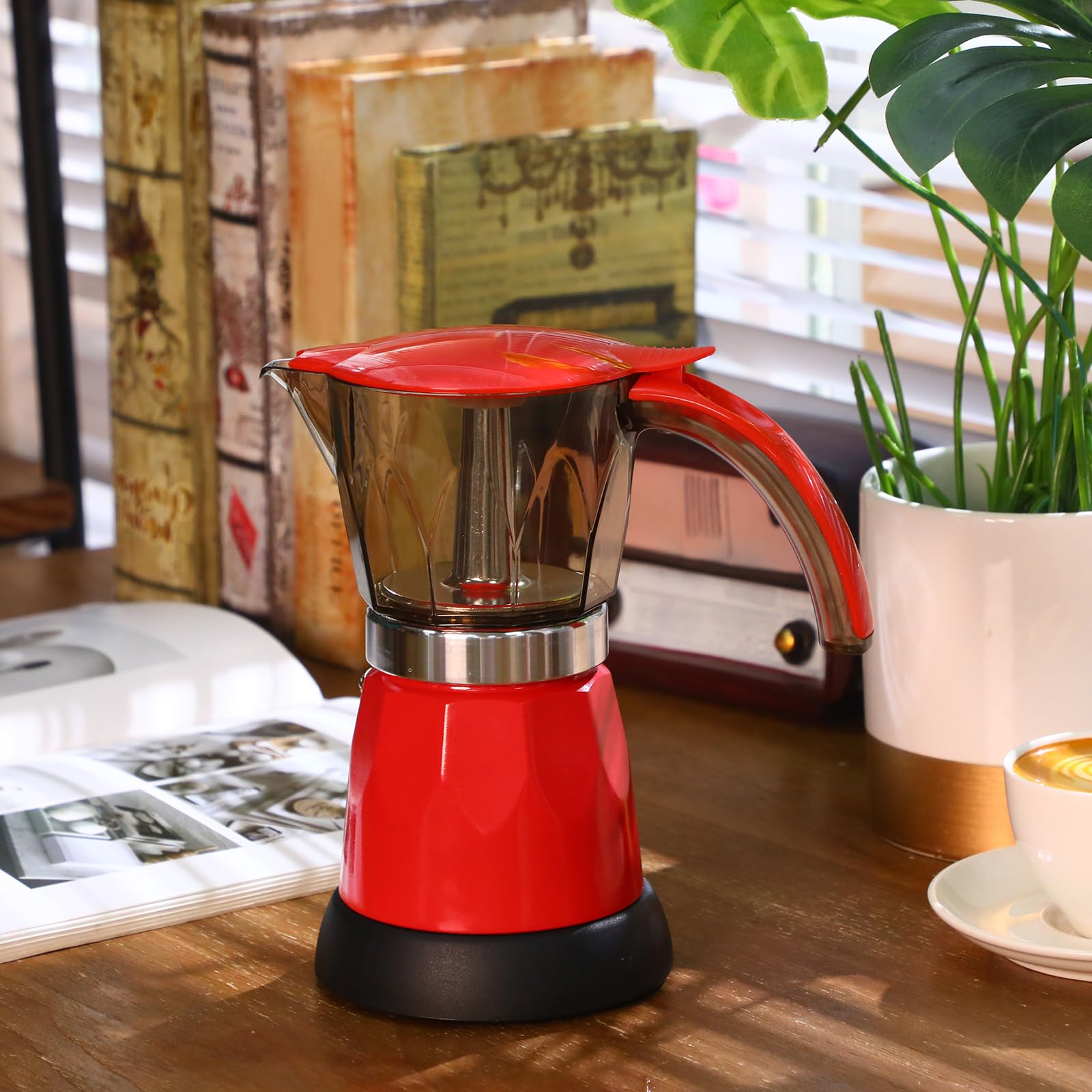 Electric Espresso Maker - Portable 6-Cup Moka Pot for Home & Travel