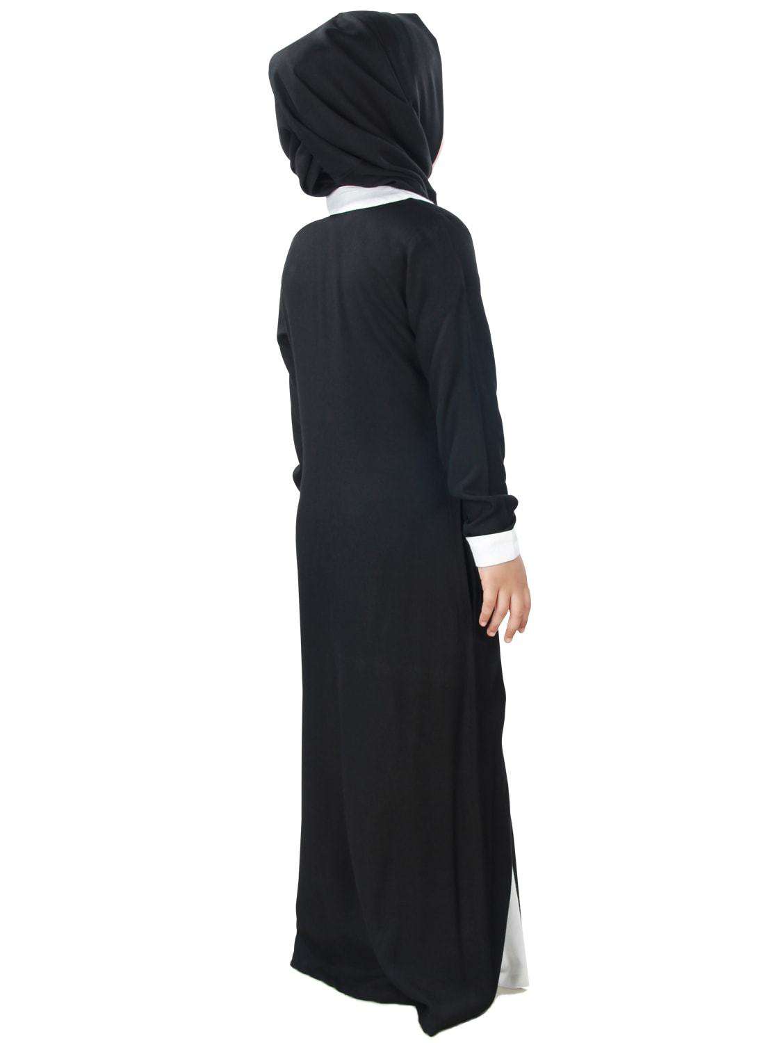 Jaza Rayon Black Kids Abaya Dress - Islamic Prayer Dress for Girls - Perfect for Eid, Mosque, and Special Occasions