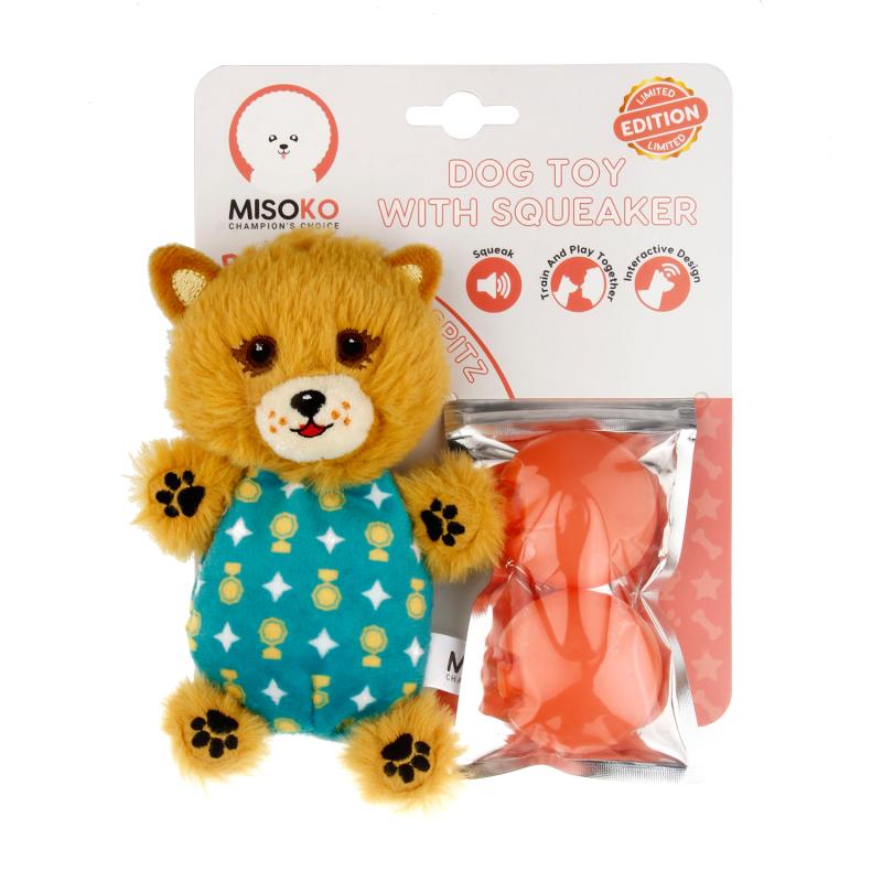 Misoko Limited Edition Pomeranian Spitz Squeaky Plush Dog Toy - Soft & Safe Chew Toy for Small Breed Dogs & Puppies - Perfect for Playtime, Training & Cuddling