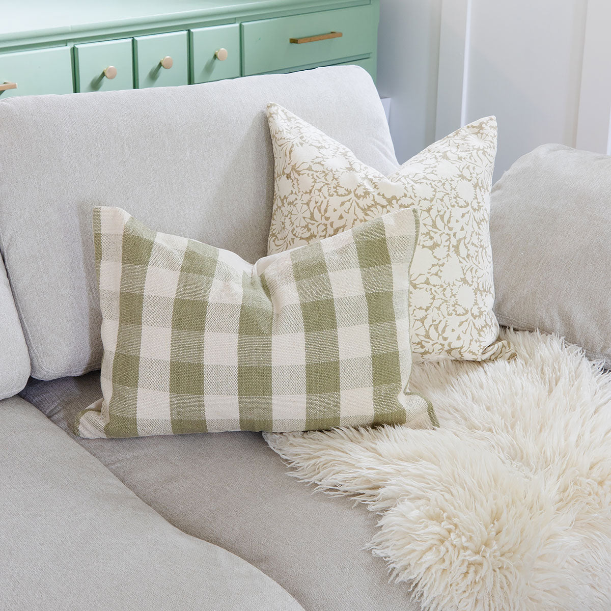 Premium Olive Green Floral Cotton Pillow Cover - Soft & Breathable Decorative Pillowcase for Living Room, Bedroom, Sofa - Home Decor Accent
