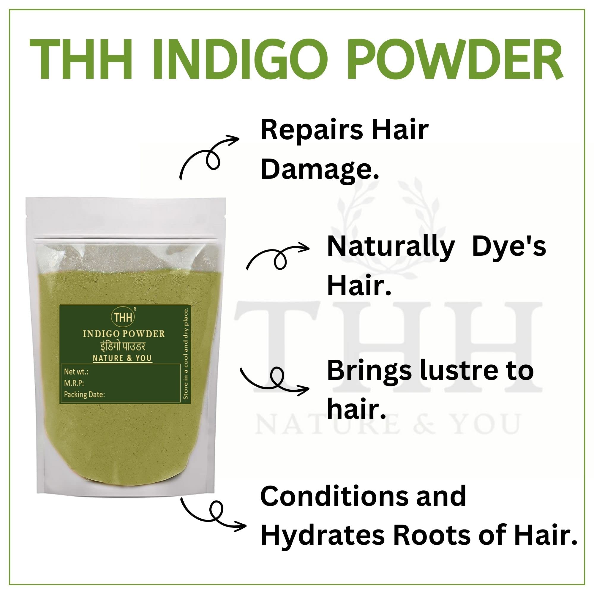 Organic Indigo Leaf Powder for Natural Hair & Beard Dye - 100% Pure Neel Powder for Men & Women | Chemical-Free Hair Coloring Agent | Protects Hair from Damage | Perfect for Gray Coverage & Henna Mixing (100g)