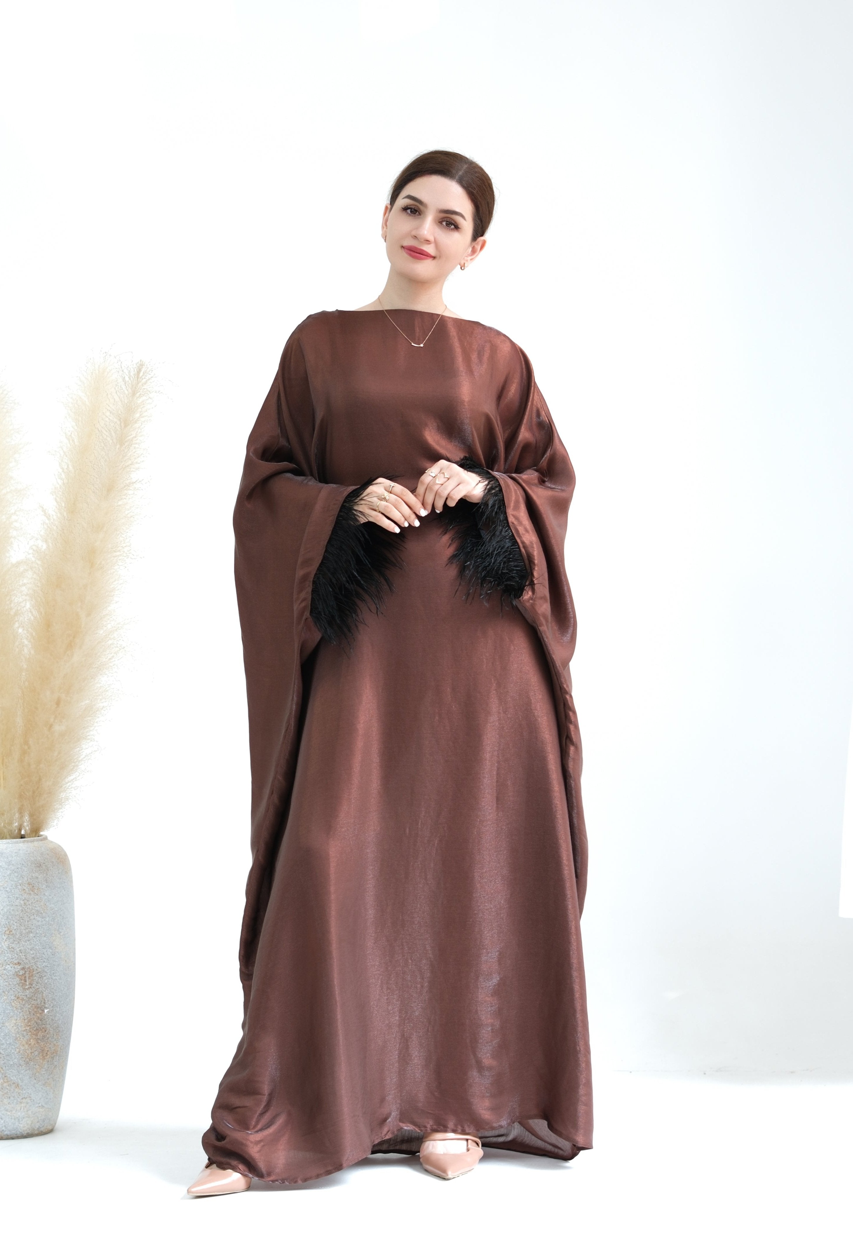 Elegant Marianne Butterfly Abaya Dress - Coffee Color | Modest Islamic Fashion for Women | Perfect for Prayer, Eid, and Special Occasions