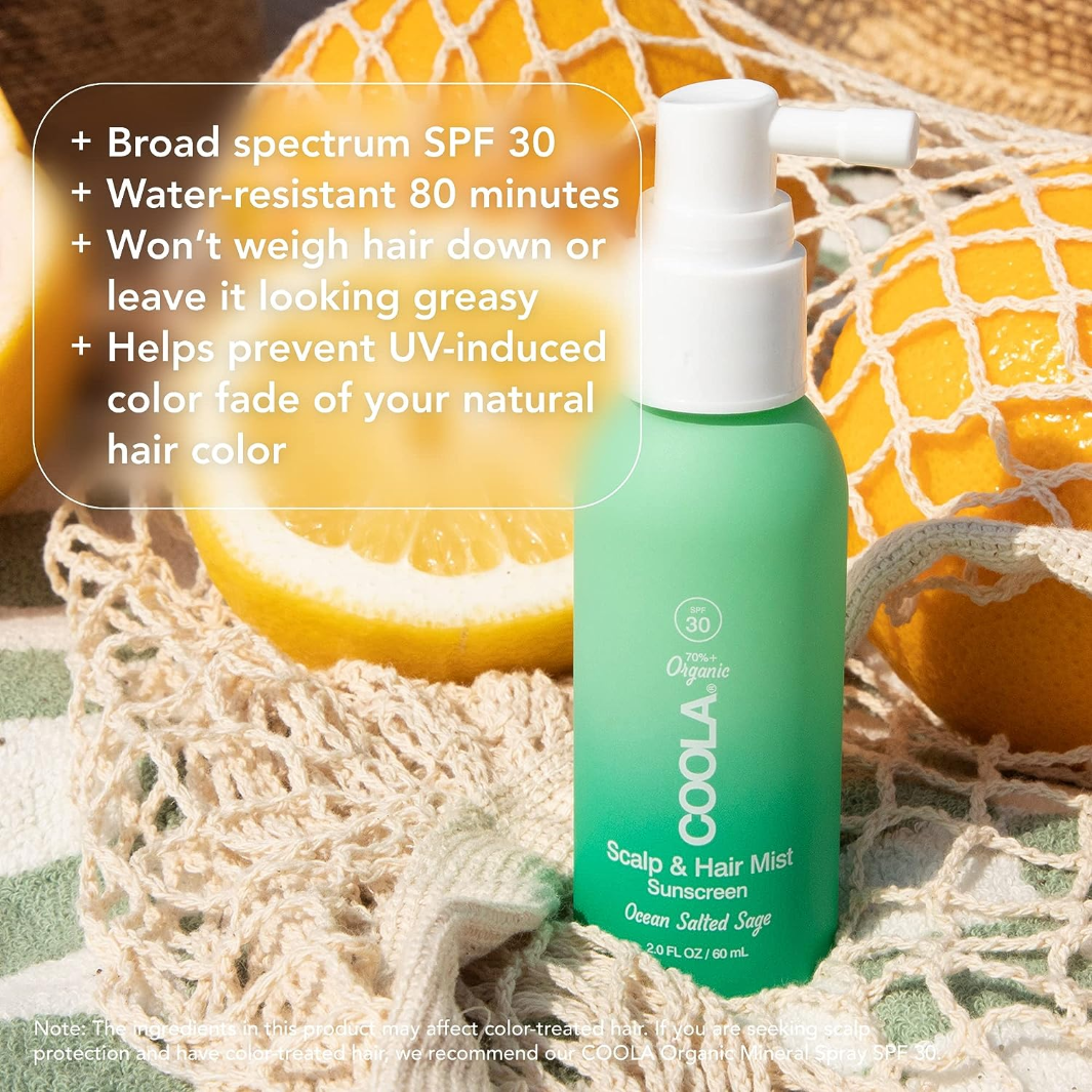 COOLA Organic Scalp & Hair Sunscreen Mist SPF 30 - UV Protection for Outdoor Activities, Beach & Swimming