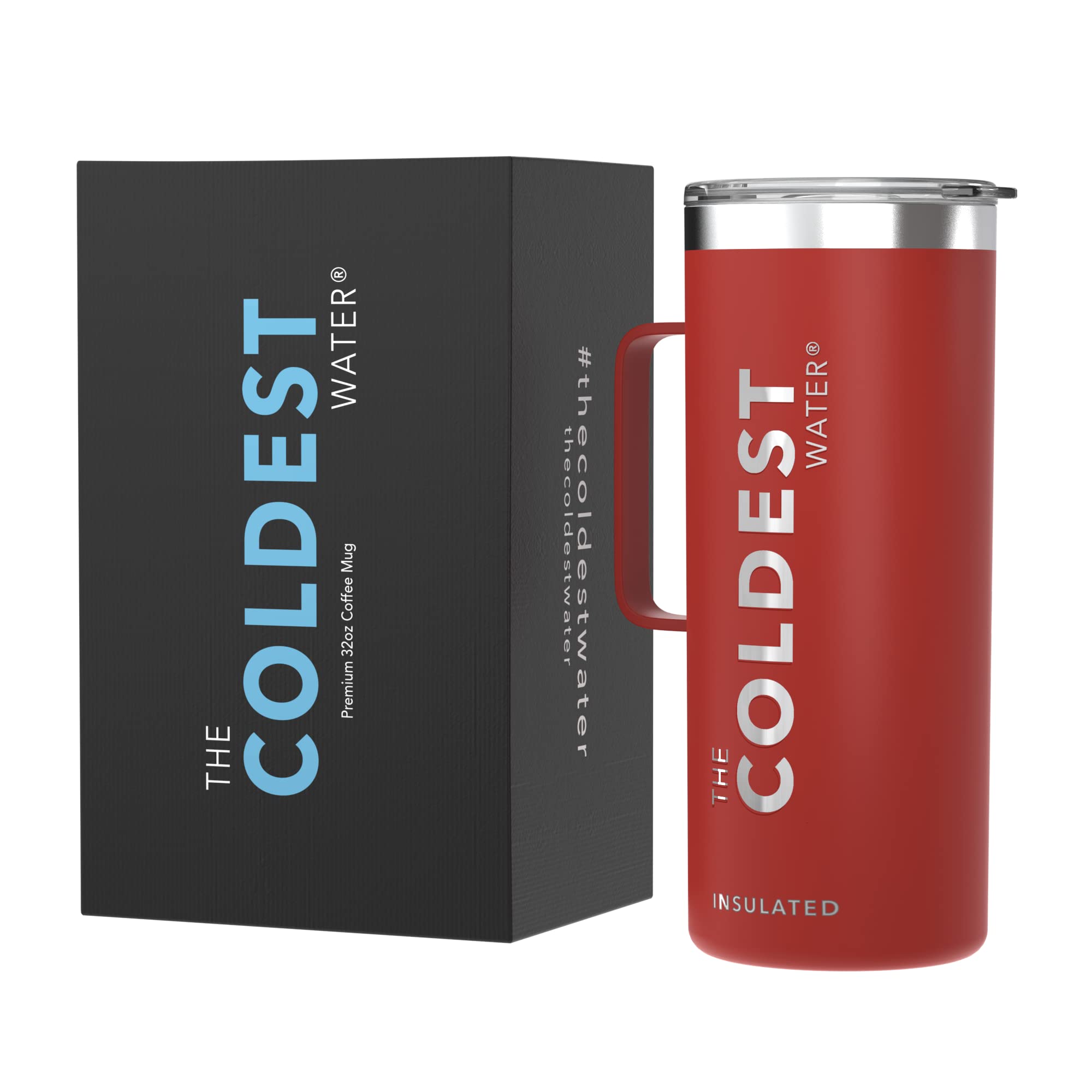 The Coldest Coffee Mug - Stainless Steel Super Insulated Travel Mug for Hot & Cold Drinks, Best for Tea, Lattes, Cappuccino, 32 oz Crimson Red - Perfect for Office, Commute, and Outdoor Adventures