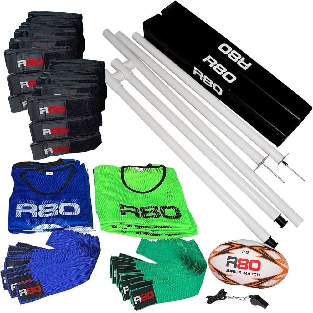 R80 Junior Rippa Team Football Goal Sets with Posts & Corner Poles - Perfect for Youth Soccer Practice, Backyard Games, and School PE Classes