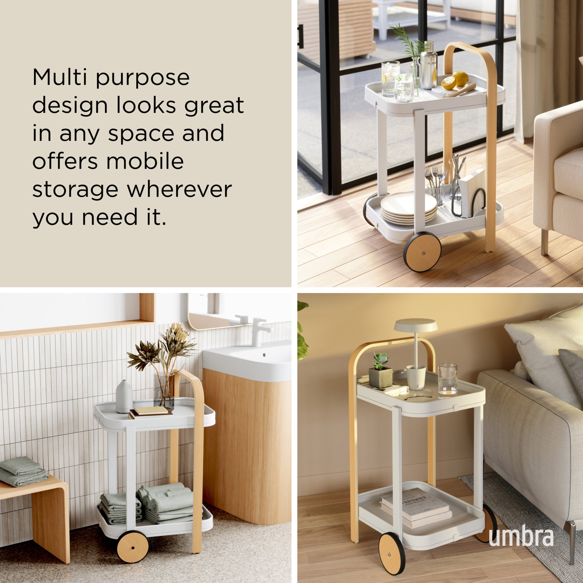 Bellwood Bar & Storage Cart - Mobile Home Bar Cabinet with Wheels for Kitchen, Living Room & Outdoor Entertaining