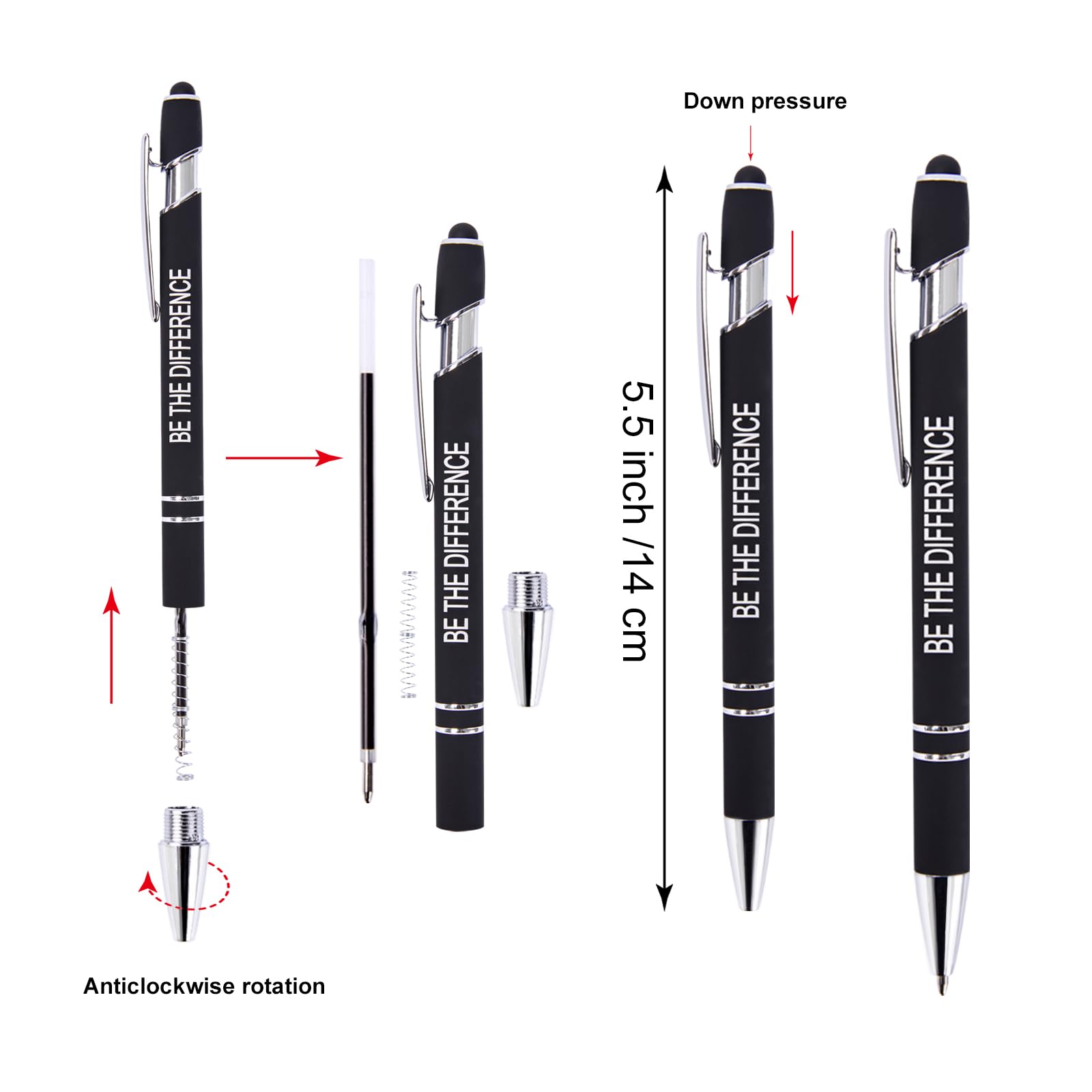 12 Pack Funny Motivational Ballpoint Pens with Stylus Tips - 1.0mm Fine Point Smooth Writing Black Ink Pens for Office, School & Gifts | Inspirational Desk Accessories for Work, Study & Touchscreen Devices