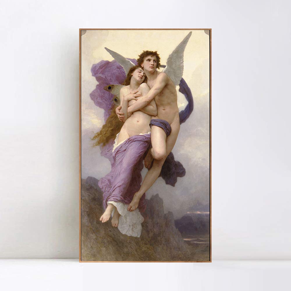 William Adolphe Bouguereau The Abduction of Psyche Framed Canvas Giclee Print - 20x36 Inch Wall Art with Wood Slim Frame for Living Room, Bedroom & Office Decor