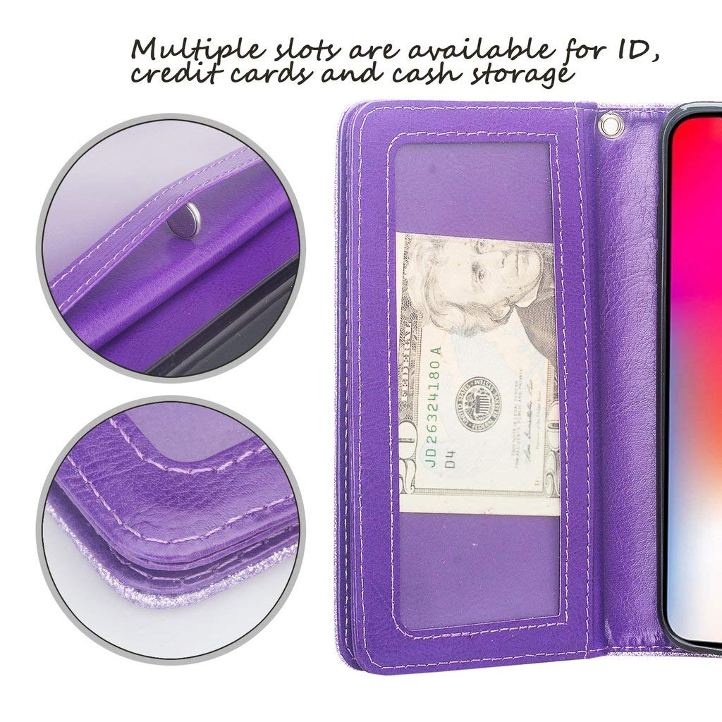 Premium GW USA Leather Wallet Case for Apple iPhone Xs Max (2018) - Cute Purple Phone Cover with Kickstand for Women | Perfect for Everyday Use, Travel & Business Meetings