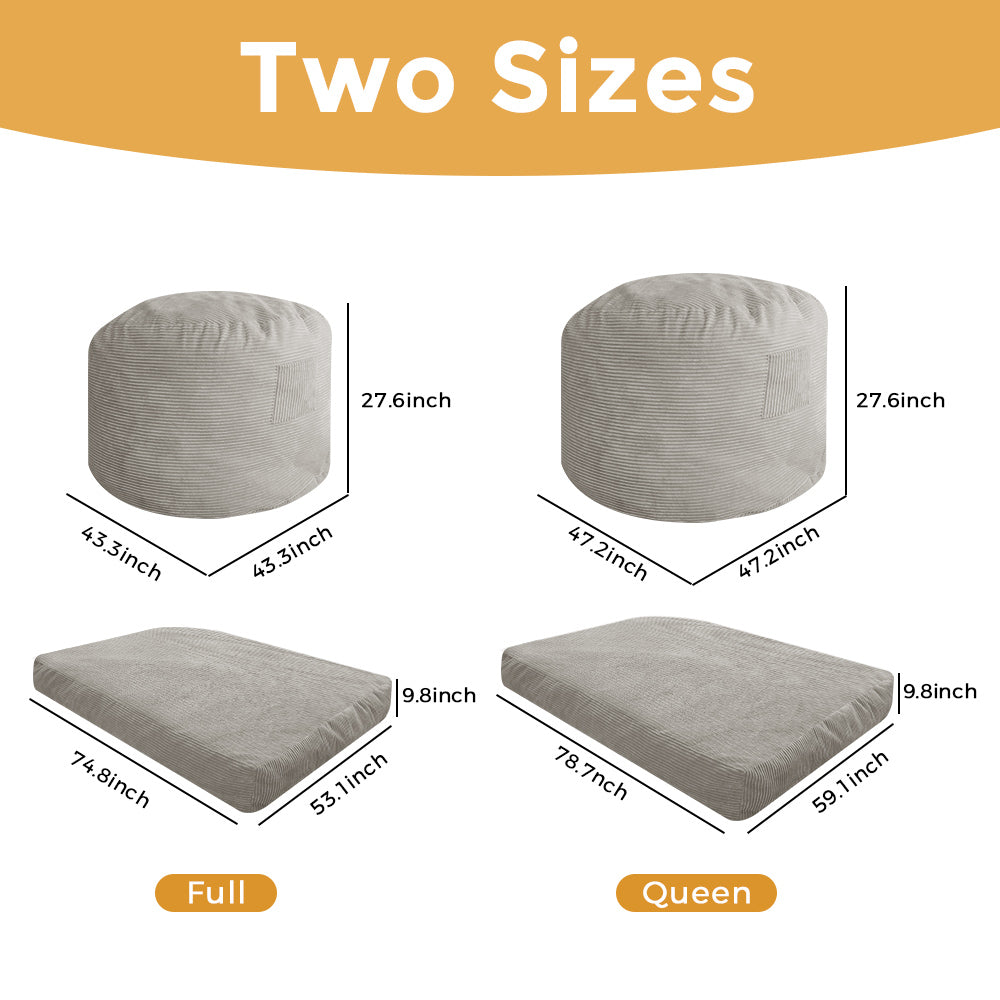 MAXYOYO Giant Bean Bag Bed - Corduroy Convertible Chair & Floor Mattress for Adults | Comfortable Lounge Chair & Guest Bed for Living Room, Bedroom & Dorm