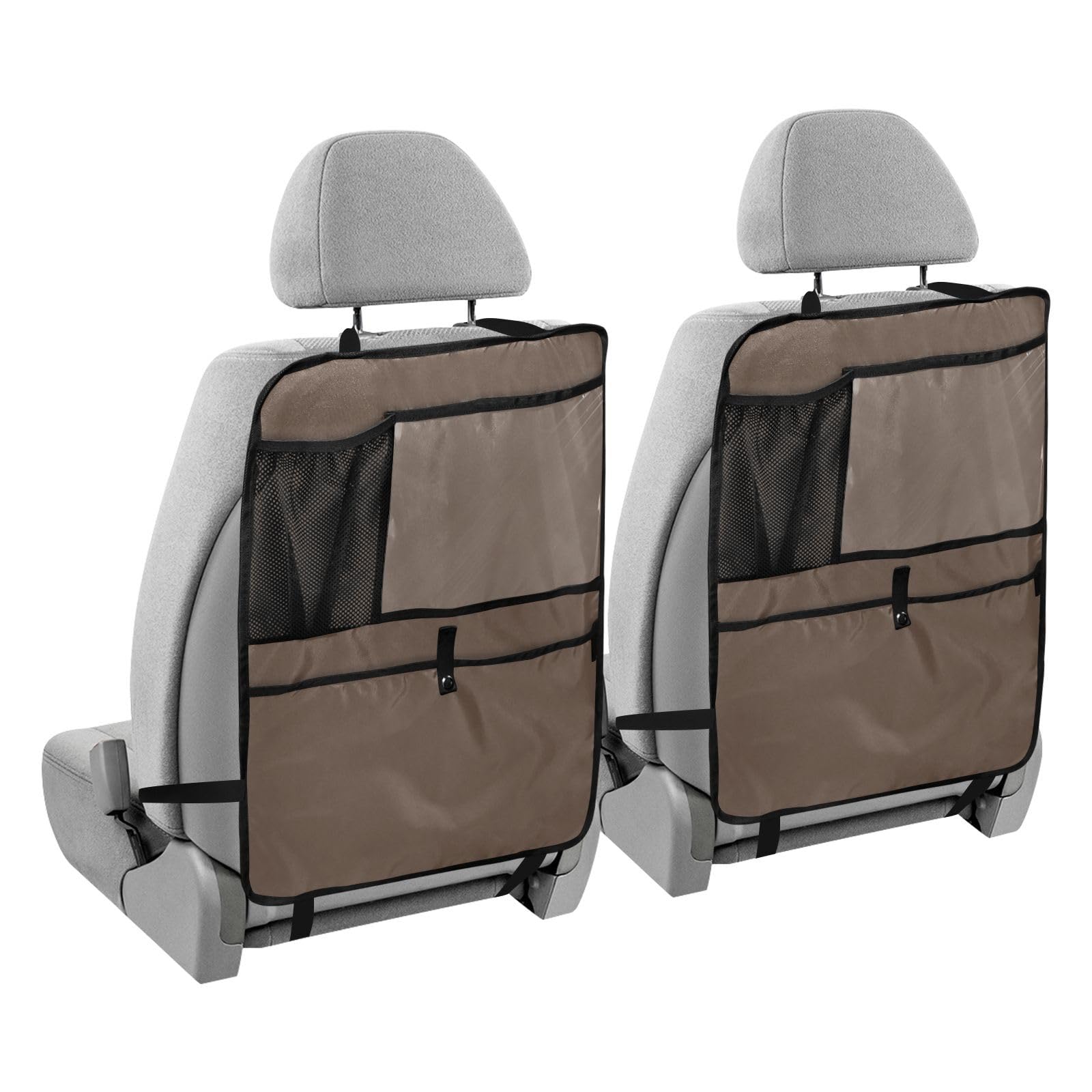**Sinestour Waterproof Brown Car Back Seat Kick Mats - 2 Pack, Scratch & Mud Resistant Backseat Protector with Storage Pockets for Kids - Perfect for SUVs, Minivans & Family Road Trips**