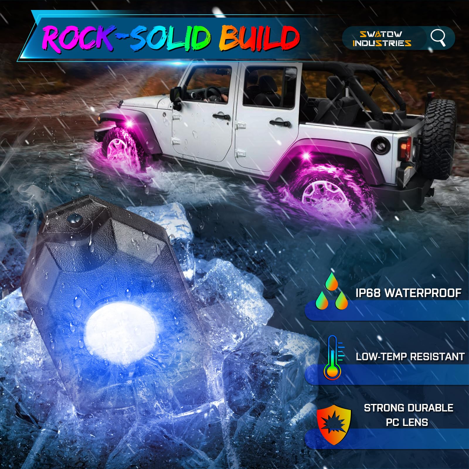 2FT LED Whip Rock Lights with Remote Control - Waterproof Off-Road Lighting for UTV, Jeep, Polaris RZR, Can-am & Ram Trucks | Perfect for Night Riding, Trail Adventures & Off-Road Vehicle Customization