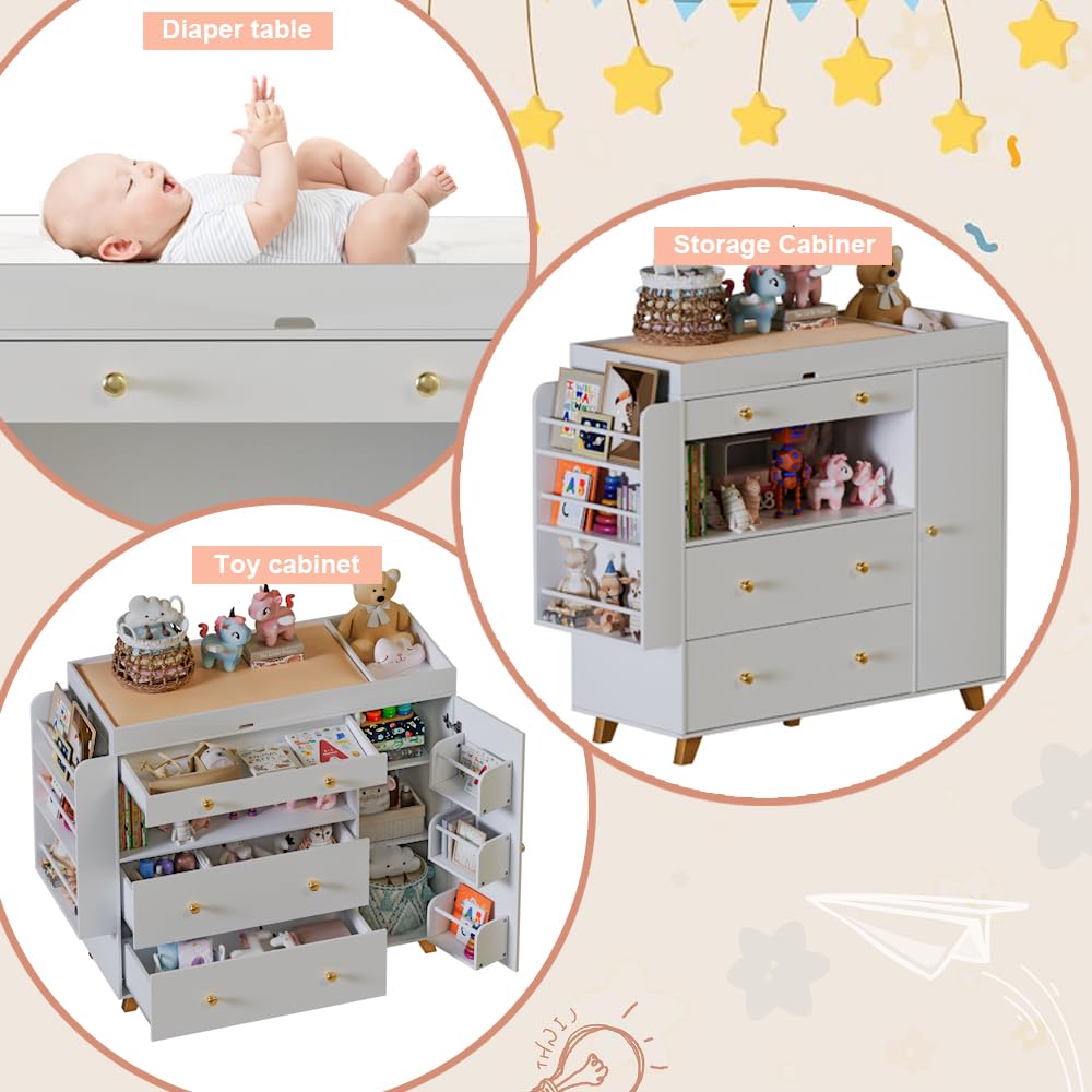 Modern Baby Nursery Dresser with Changing Table - 3 Drawers & Shelves Storage, White - Perfect for Diaper Changes, Baby Clothes Organization & Nursery Decor