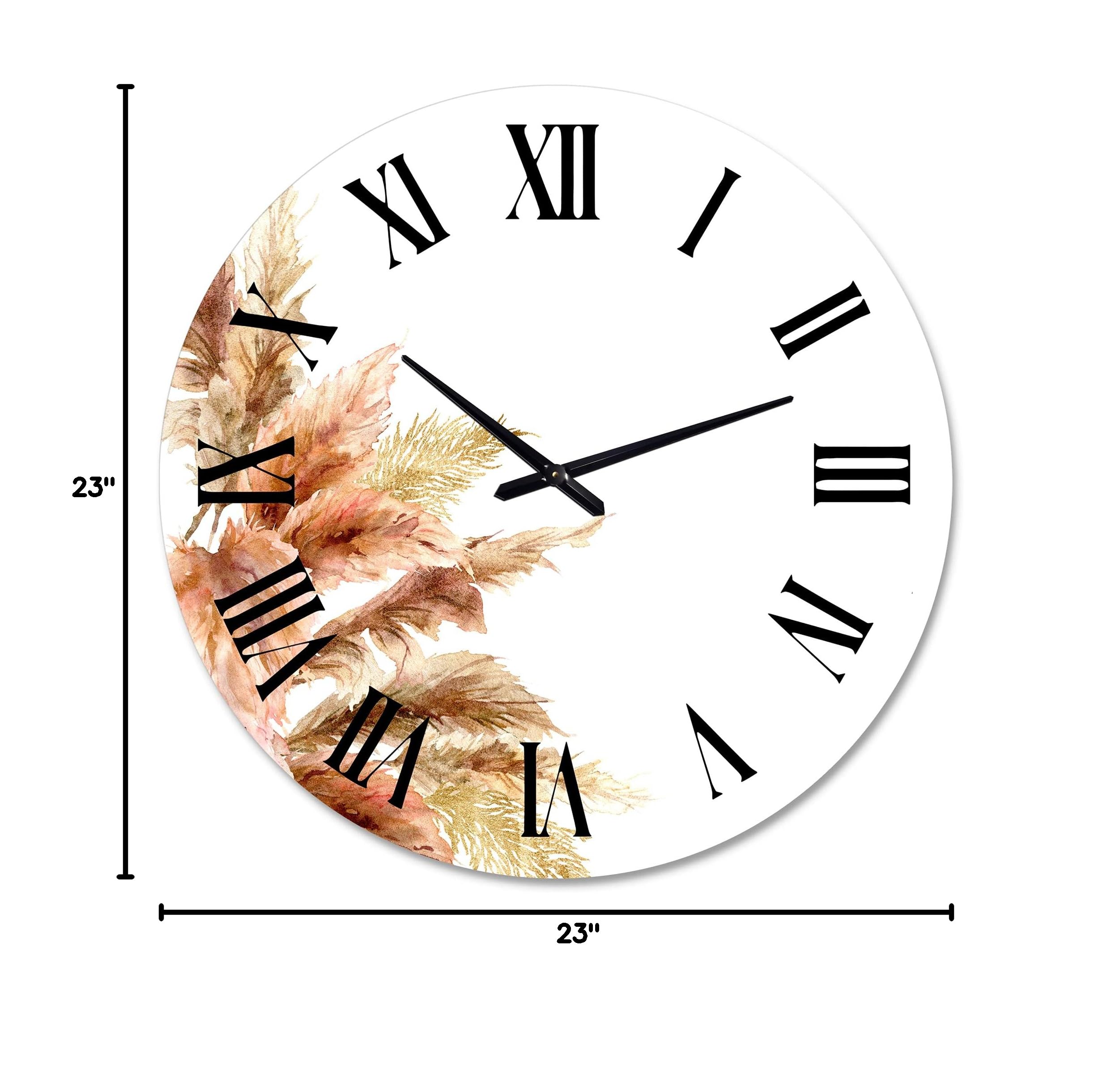 Exotic Dry Pampas Grass Wall Clock - Large Traditional Floral Botanical Decor for Kitchen, Living Room, Bedroom & Office