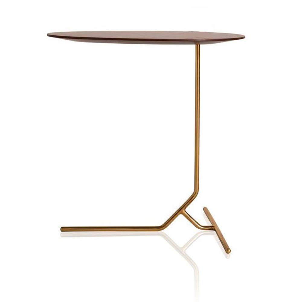 Solid Wood Round Side Table with Metal Legs - Small Coffee Table for Sofa, Living Room, Bedroom - Gold Finish, 17.7x11.8x23.62 Inches - Perfect for Laptop Use, Reading & Decor