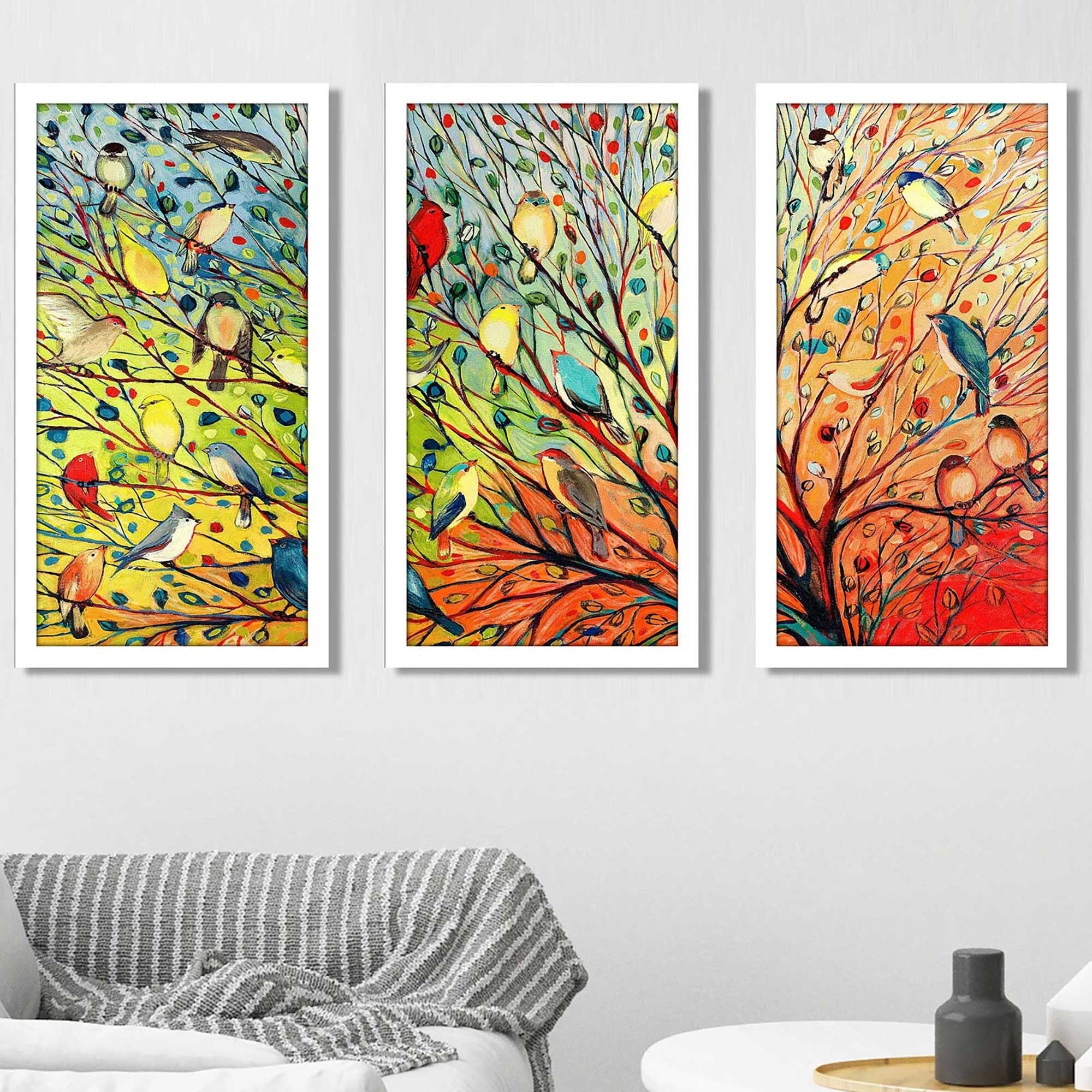 27 Birds 3-Piece Acrylic Wall Art Set - Vibrant Printed Canvas Decor for Living Room, Bedroom & Office