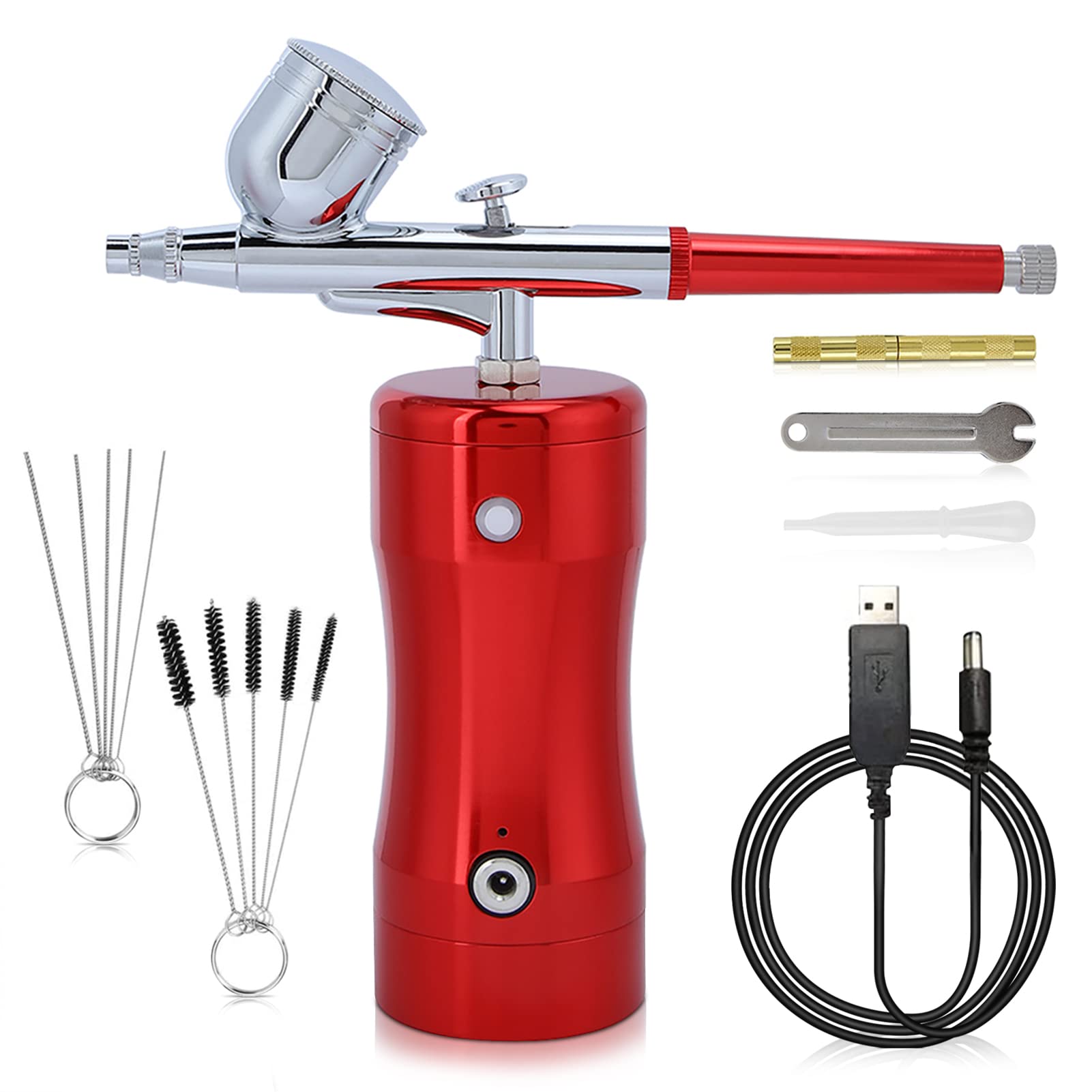 Portable Cordless Airbrush Kit - G12 Mini Airbrush Gun Set with 0.3mm Nozzle, 7CC Tank & Cleaning Tools | Perfect for Cake Decorating, Nail Art, Tattoo Practice & Model Painting (Red) | DIY Makeup, Craft & Hobby Projects