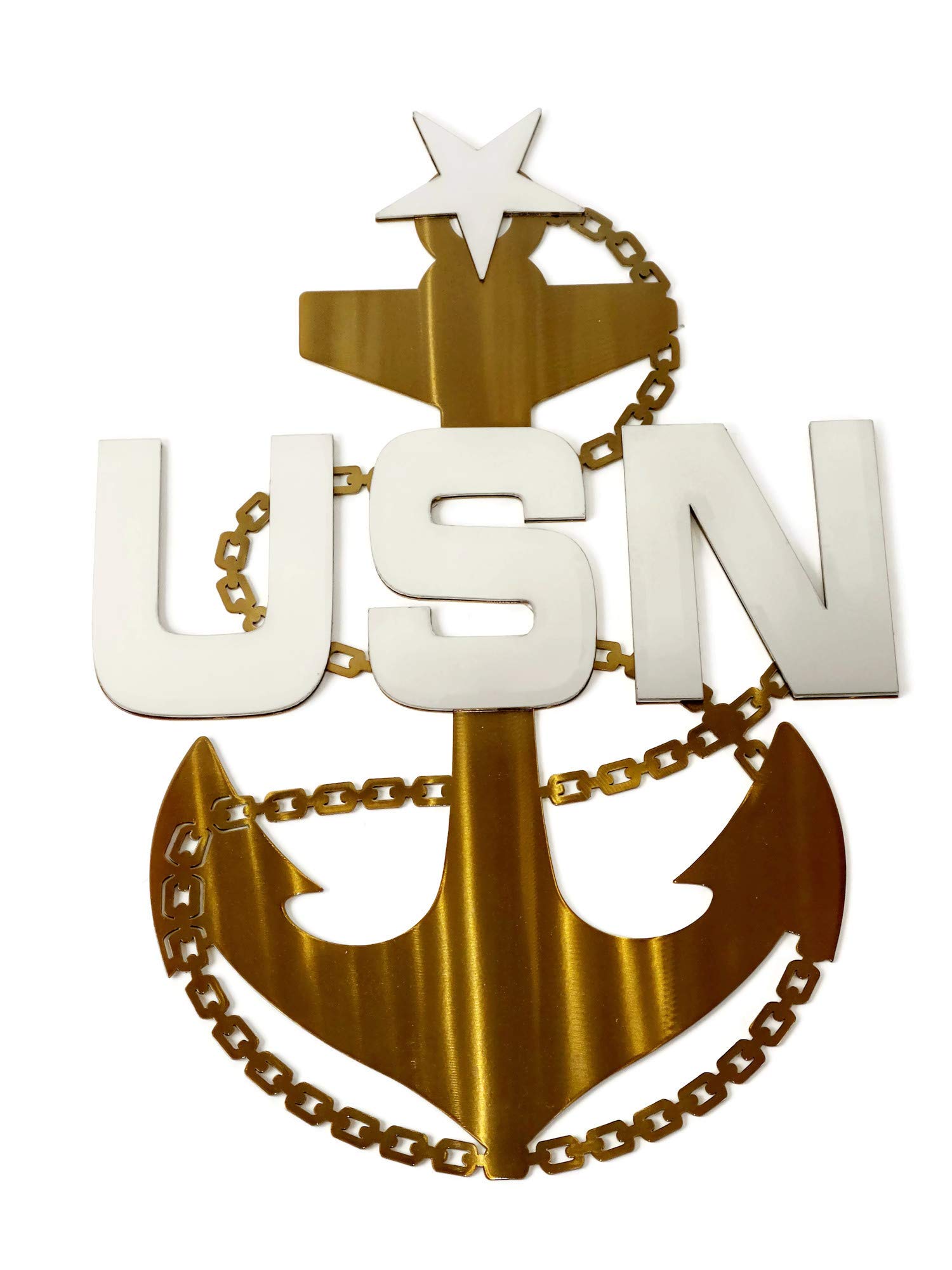 US Navy Chief Anchor Wall Art - Senior Chief (1 Star) Stainless Steel Gold Finish - Military Home Decor, Office Display & Patriotic Gift for Veterans