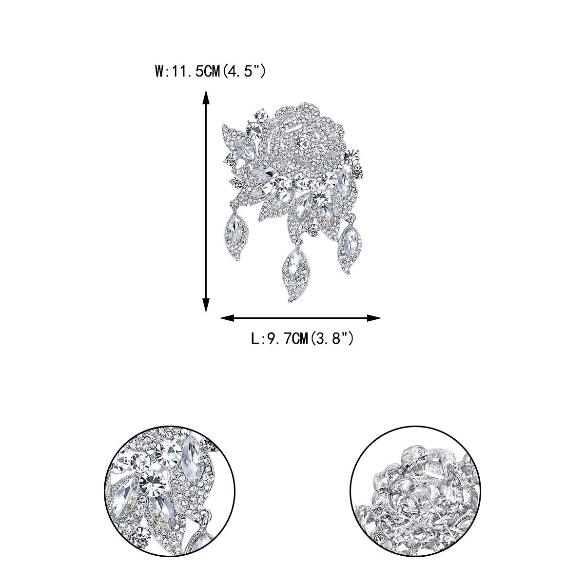 EVER FAITH Rose Flower Leaf Brooch Pendant - Austrian Crystal Jewelry for Women, Elegant Pin for Blazers, Dresses & Coats - Perfect for Weddings, Parties & Formal Events