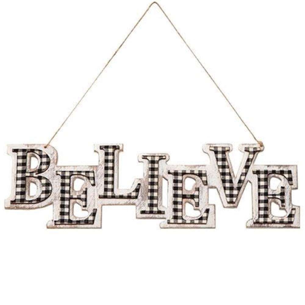 Black & White Plaid BELIEVE Wooden Wall Hanger - Perfect for Home Decor, Bedroom, Office & Gift Giving